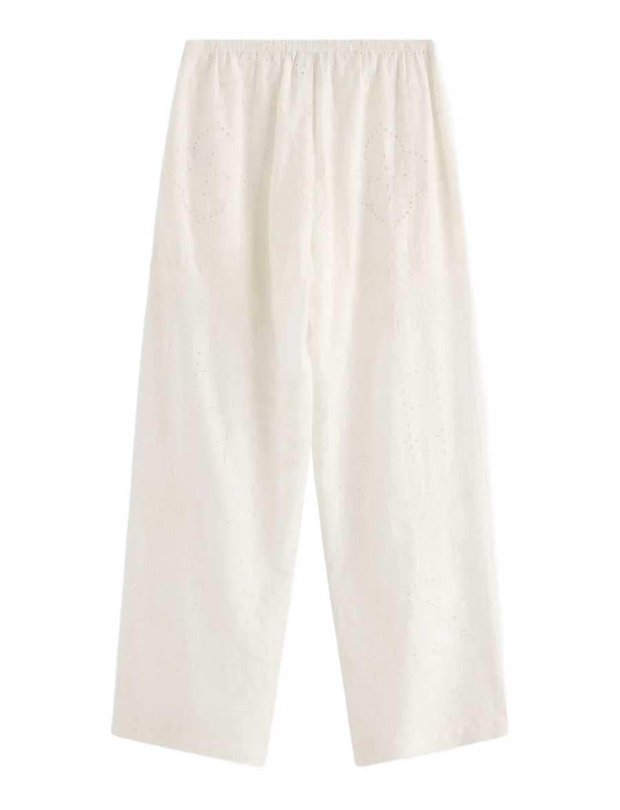 Lindex - Trousers with embroidery - bukser med brede ben - off white - 2