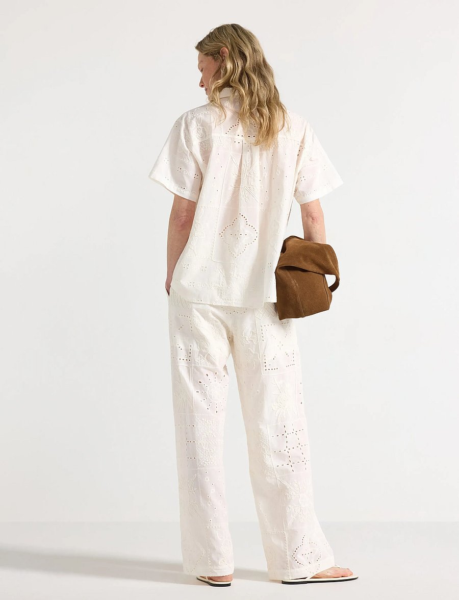 Lindex - Trousers with embroidery - bukser med brede ben - off white - 3