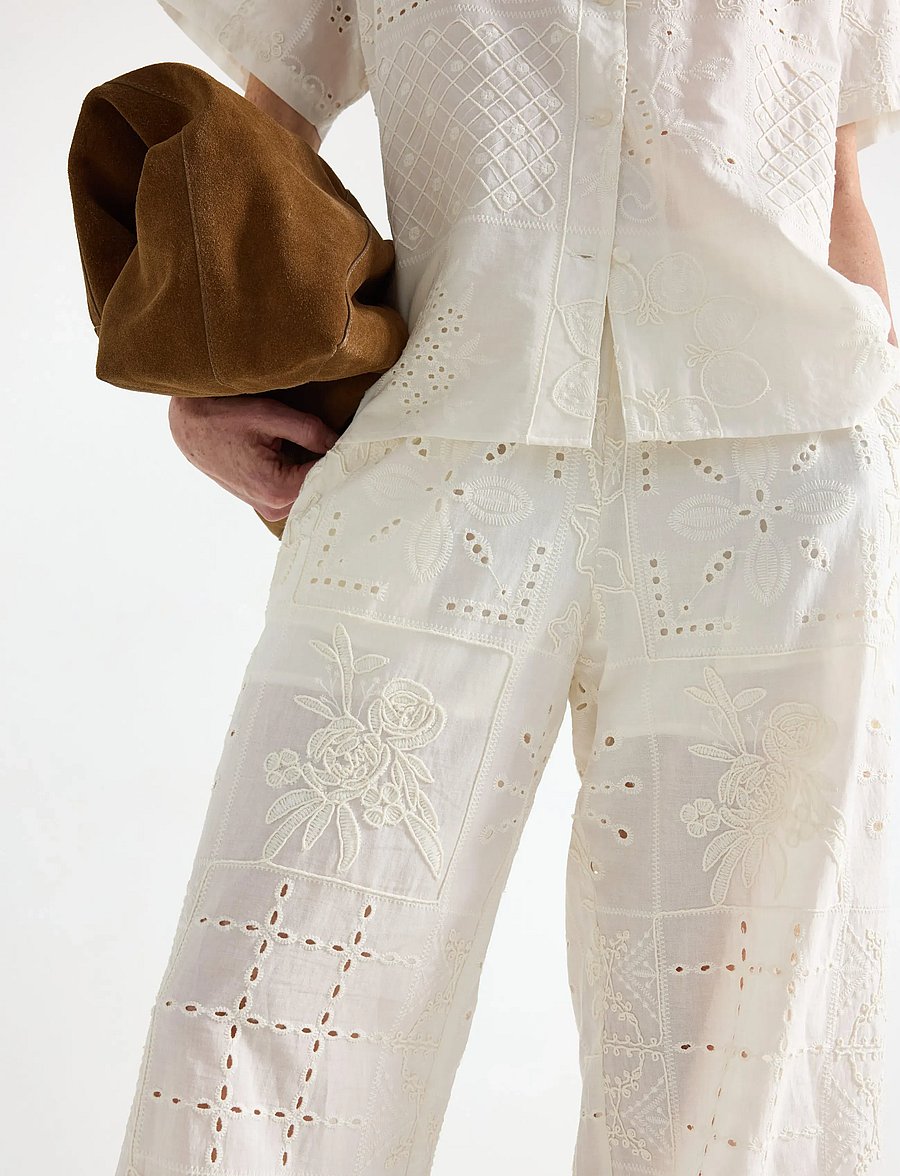 Lindex - Trousers with embroidery - bukser med brede ben - off white - 4