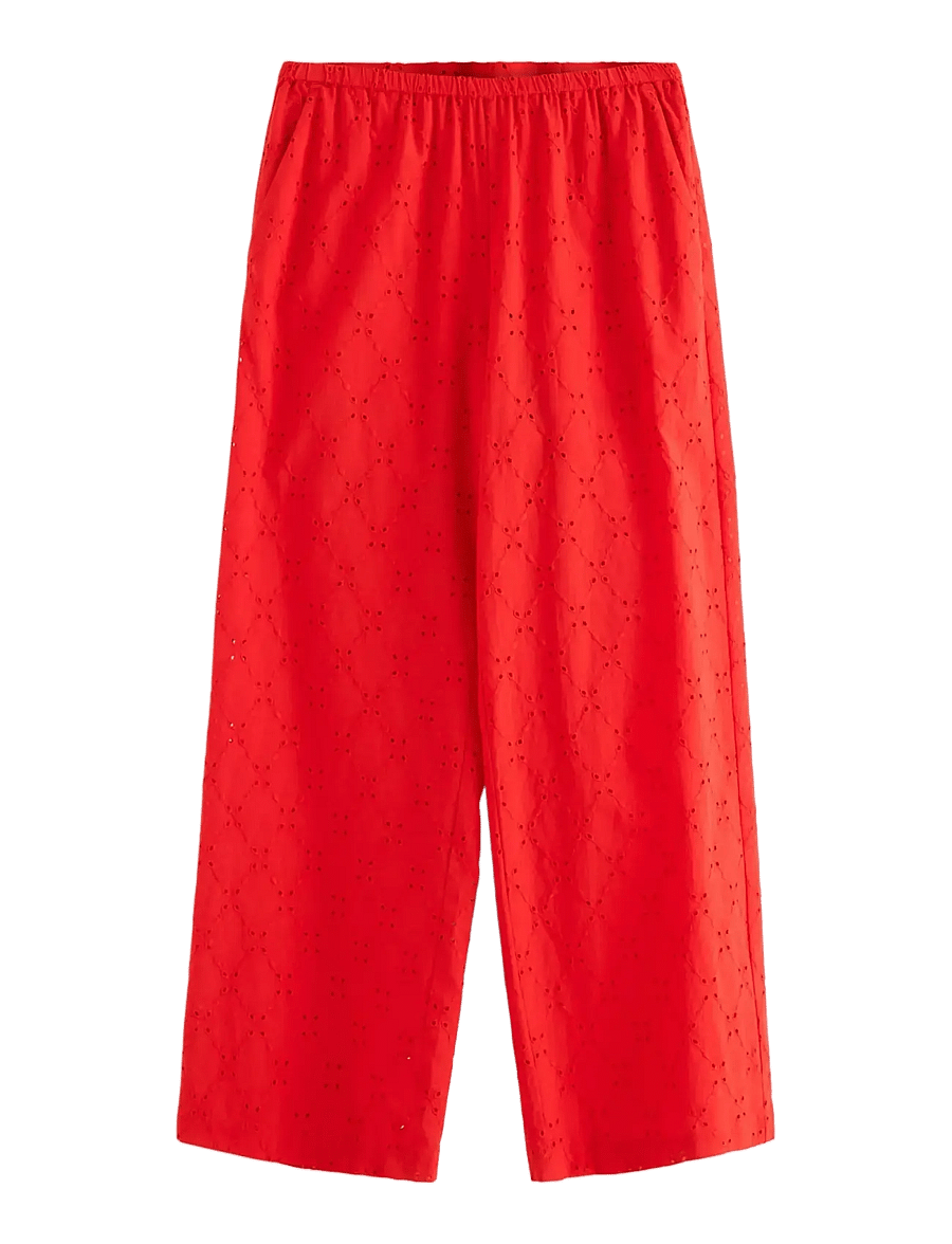 Lindex - Trousers with embroidery - hosen mit weitem bein - red - 1