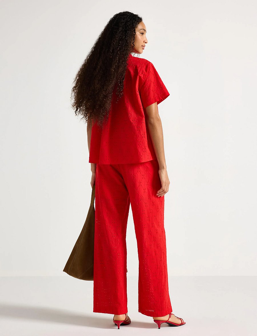 Lindex - Trousers with embroidery - hosen mit weitem bein - red - 3