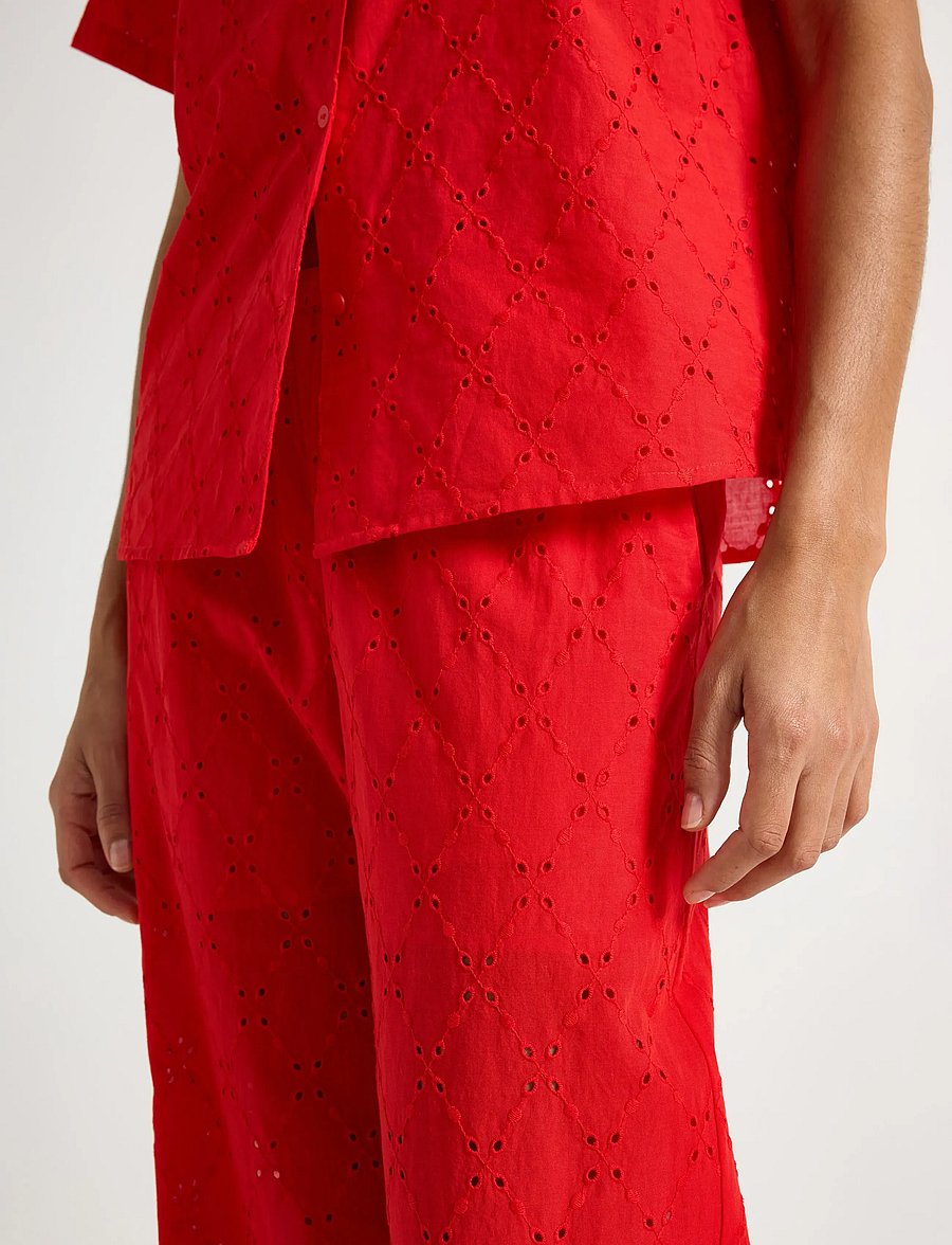 Lindex - Trousers with embroidery - hosen mit weitem bein - red - 4