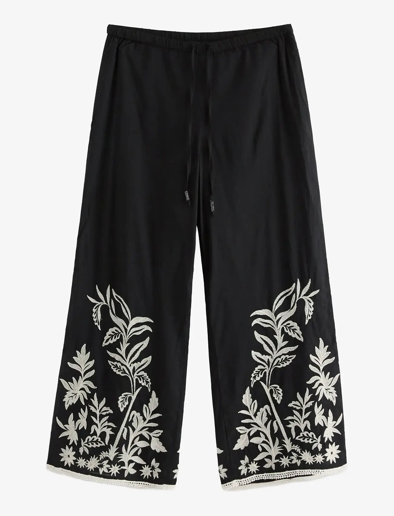 Lindex - Trousers Nilla embroidery - culottes - black - 1