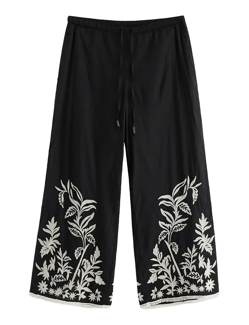 Lindex - Trousers Nilla embroidery - culottes - black - 1