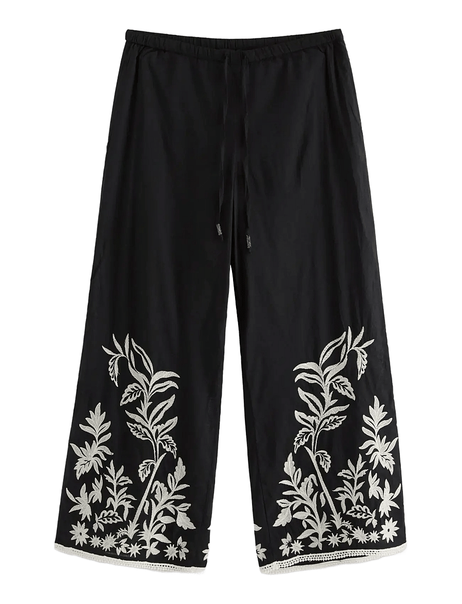 Lindex - Trousers Nilla embroidery - culottes - black - 1