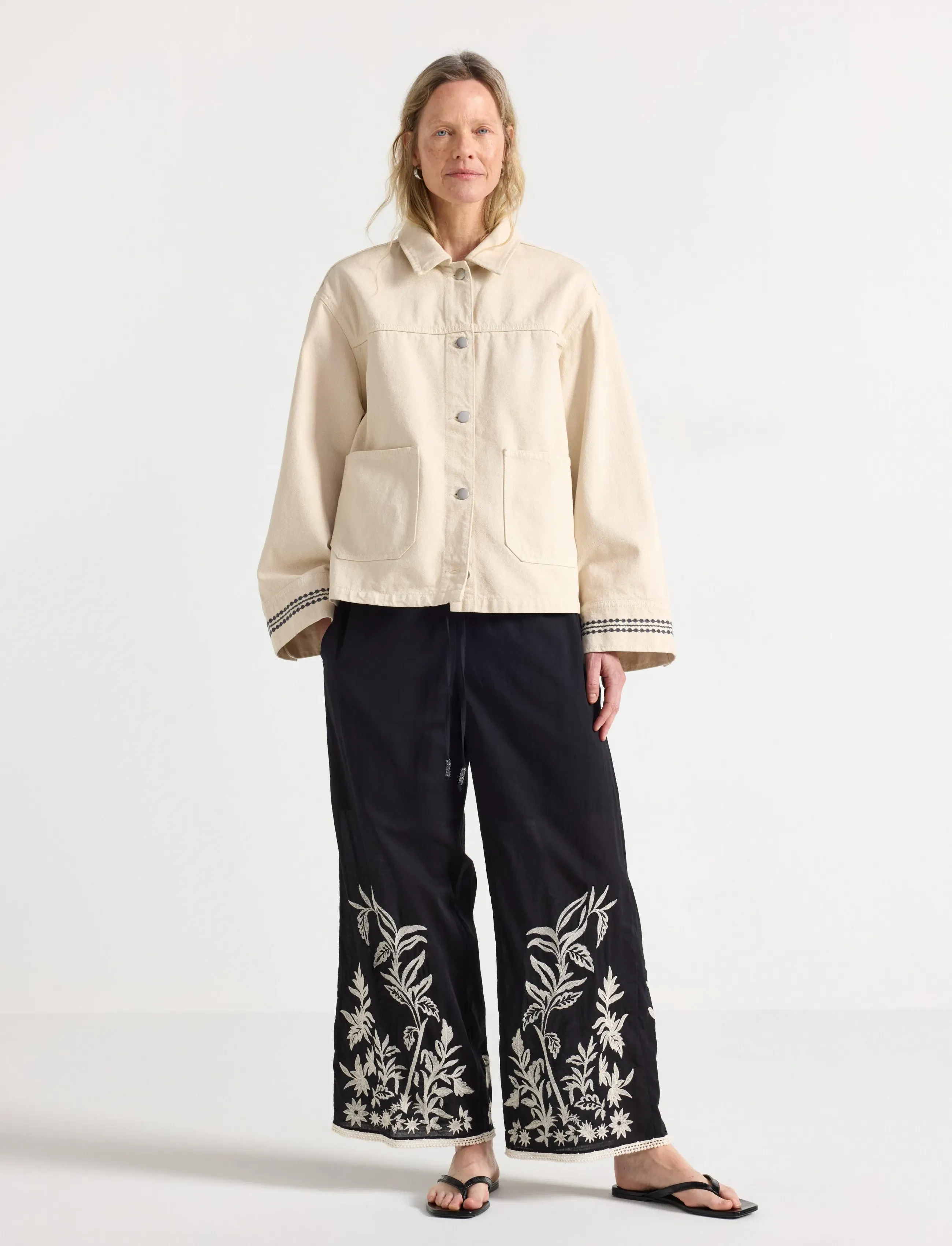 Lindex Trousers Nilla Embroidery, XS, Black, Bukser > Culottes, Dame