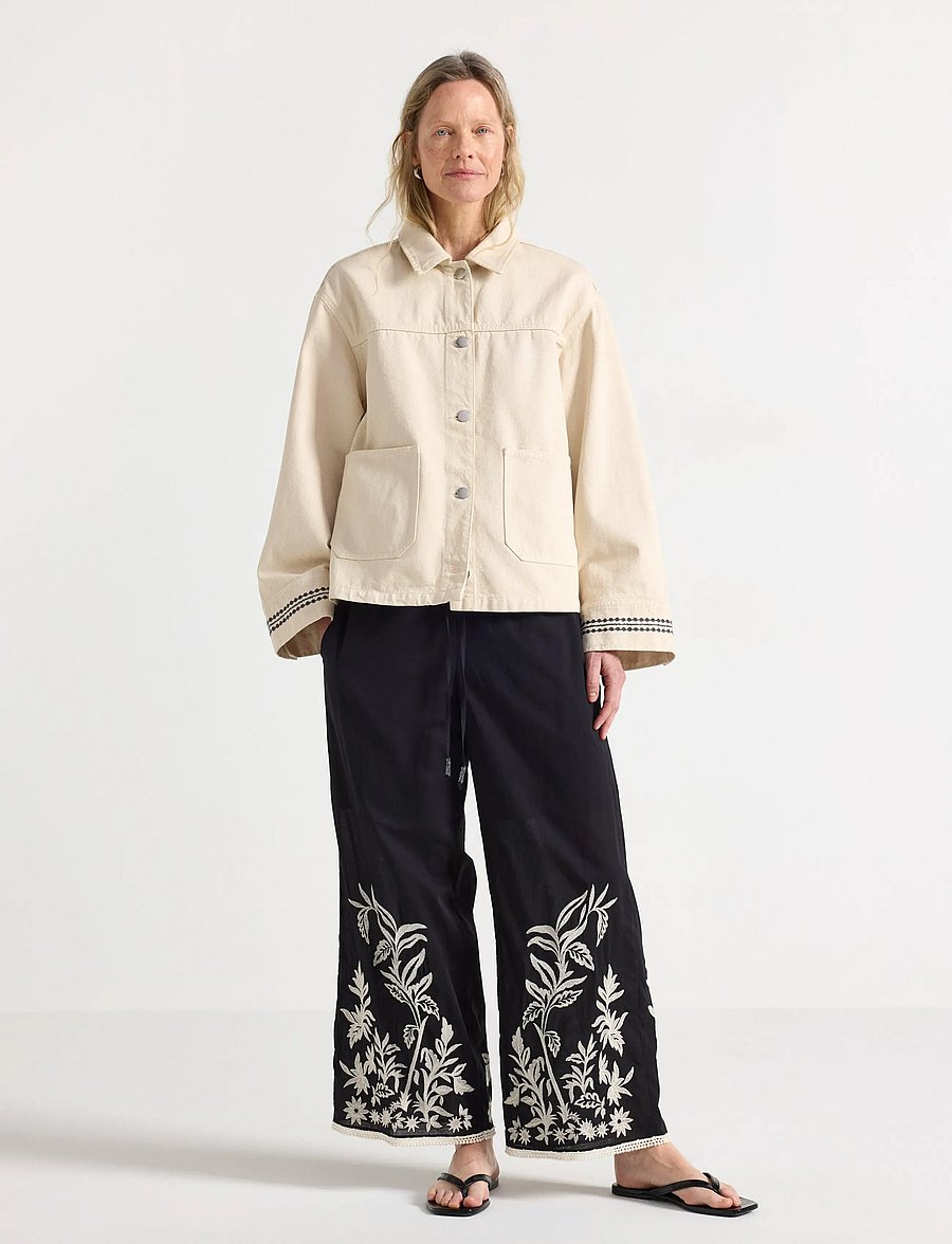 Lindex - Trousers Nilla embroidery - culottes - black - 0