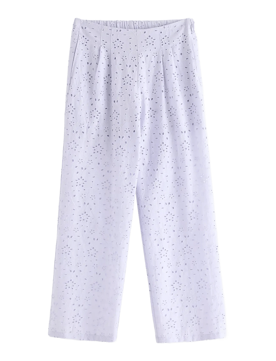 Lindex - Trousers with broderie anglaise - bukser - light lilac - 1