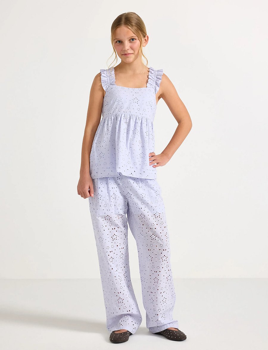 Lindex - Trousers with broderie anglaise - bukser - light lilac - 0