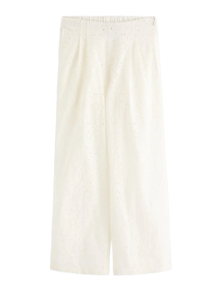 Lindex - Trousers with broderie anglaise - bukser - white - 1