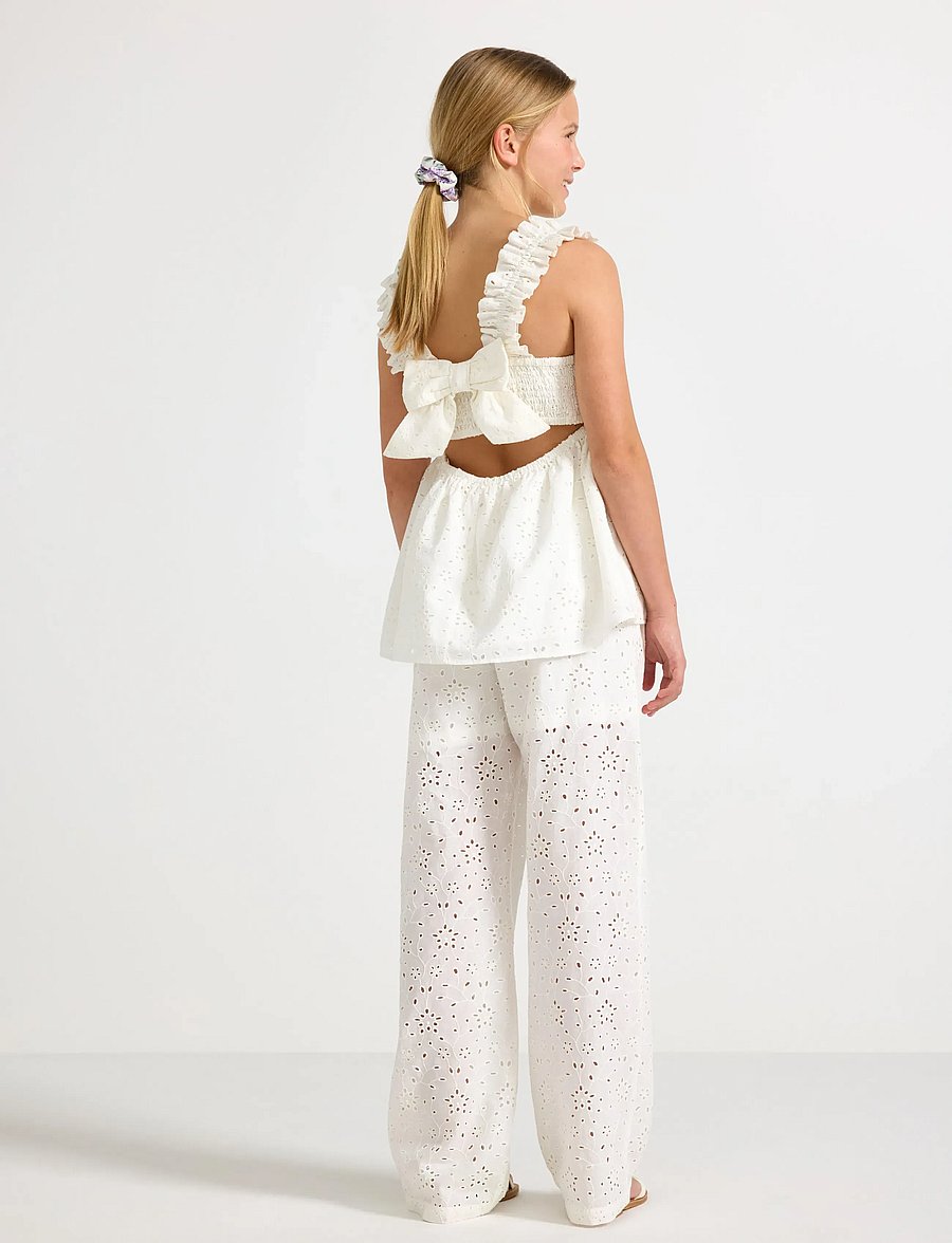 Lindex - Trousers with broderie anglaise - bukser - white - 3