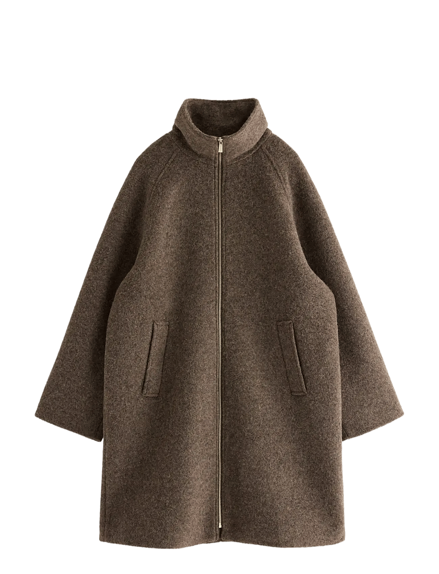 Lindex - Coat in wool blend - winter jackets - brown melange - 0