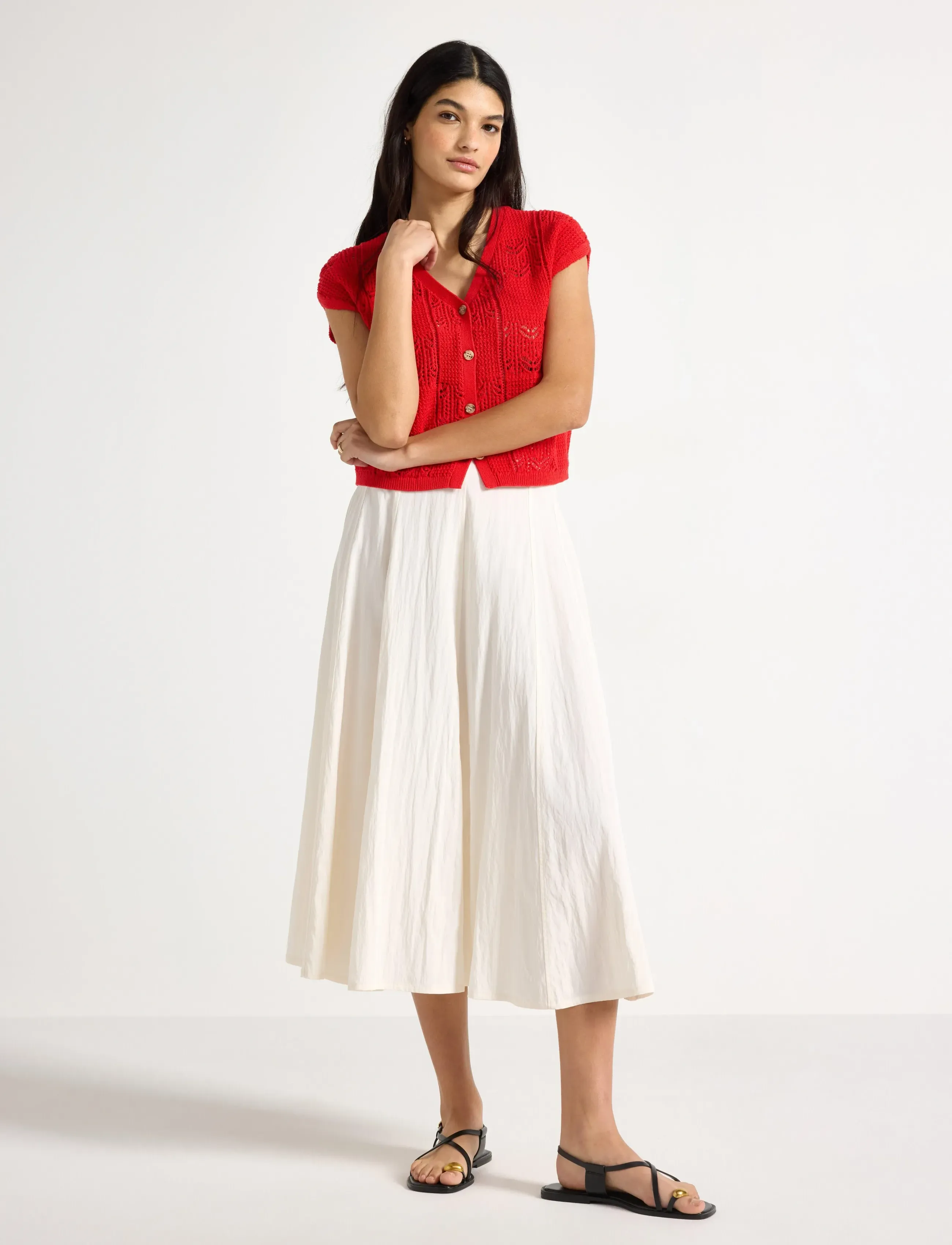 Lindex Midi Skirt, Kvinder, Midi Nederdel, Cream, Str: S