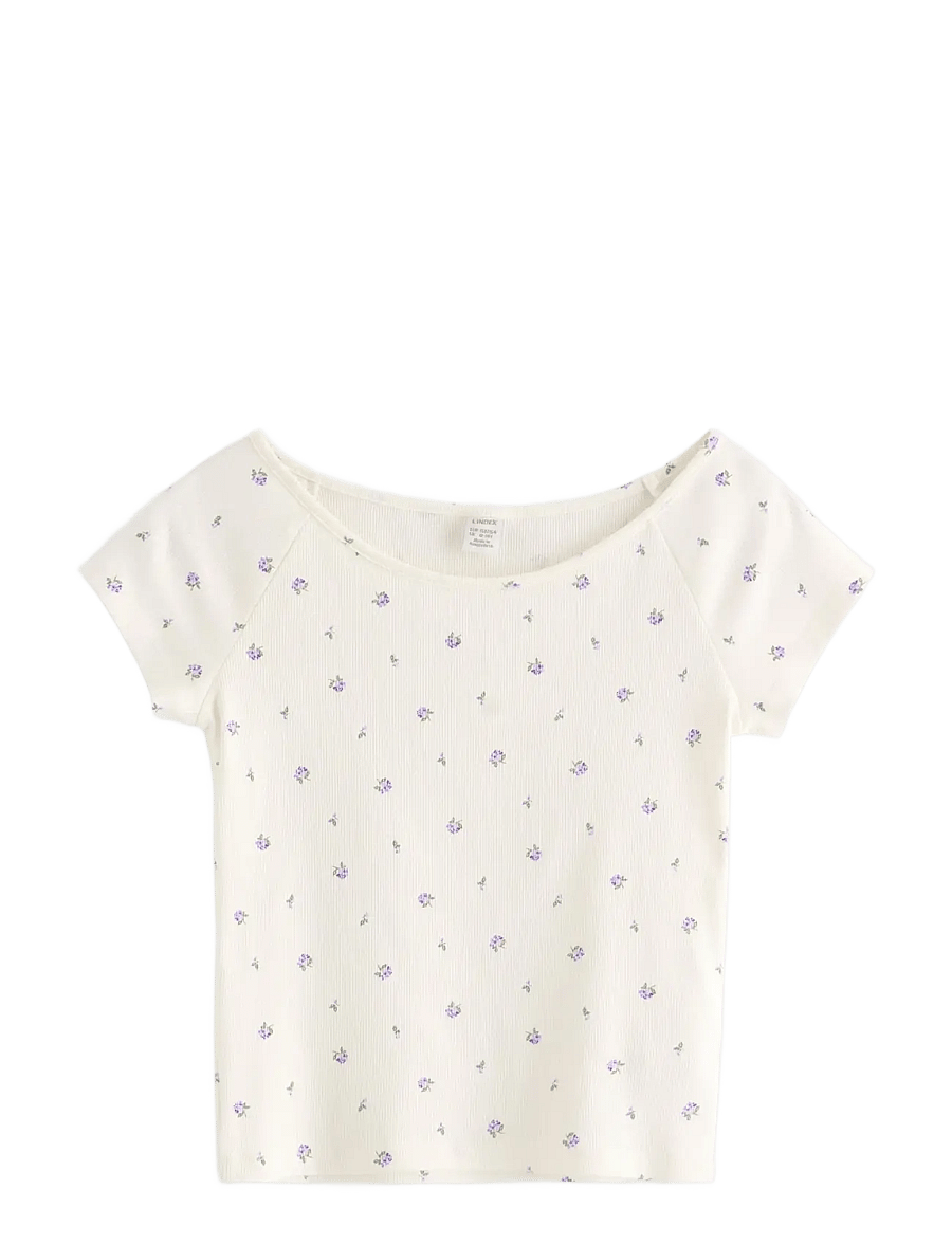 Lindex - Ribbed top - kurzärmelige - off white - 1