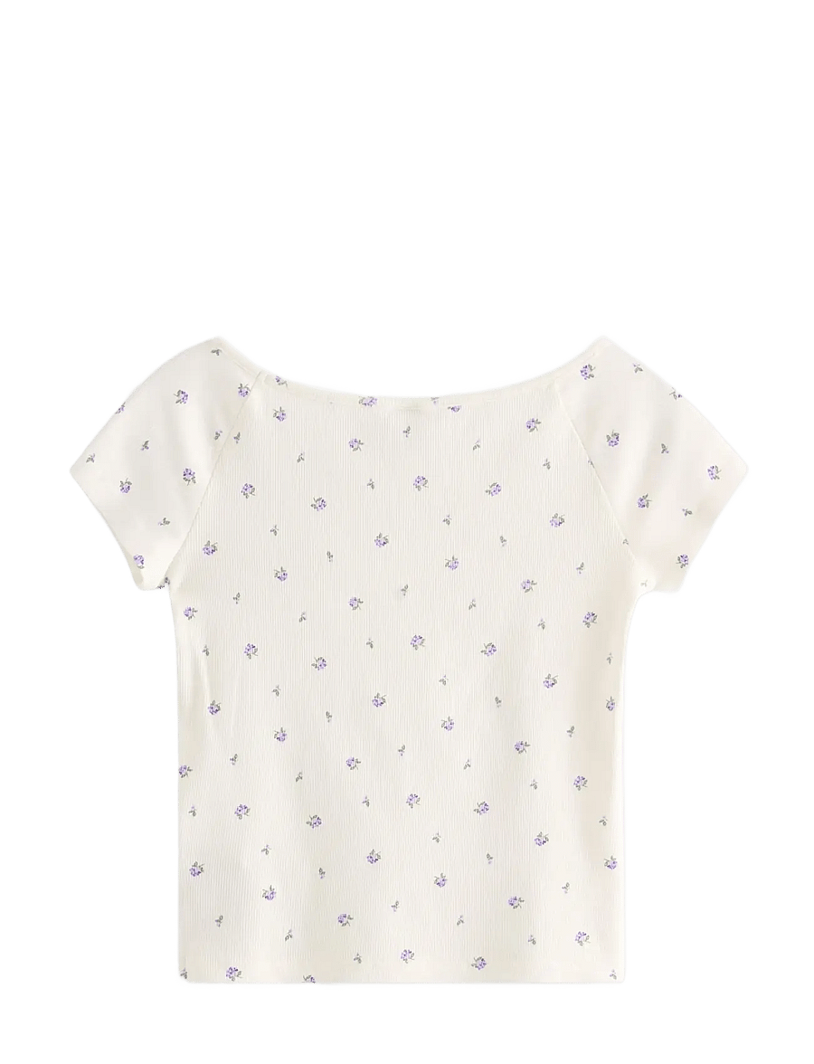 Lindex - Ribbed top - kurzärmelige - off white - 2