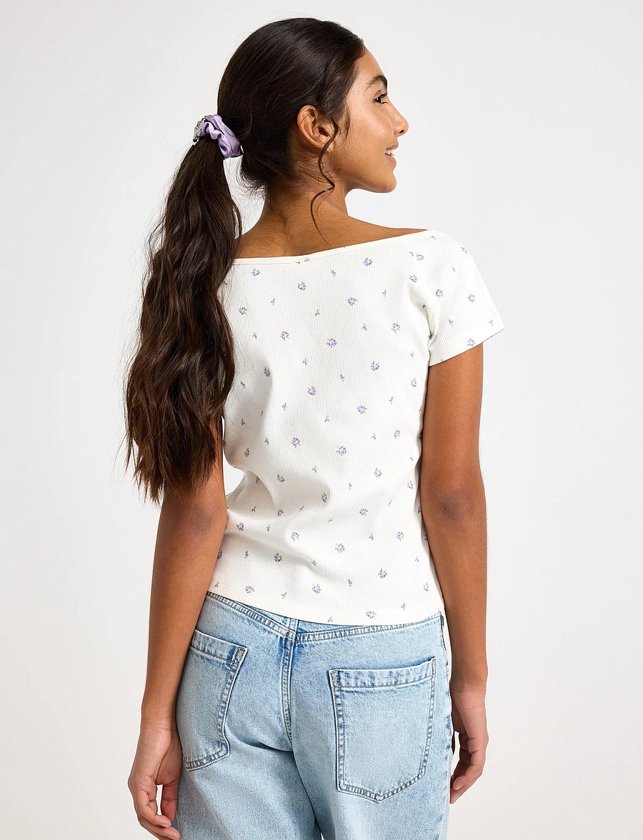 Lindex - Ribbed top - kurzärmelige - off white - 3