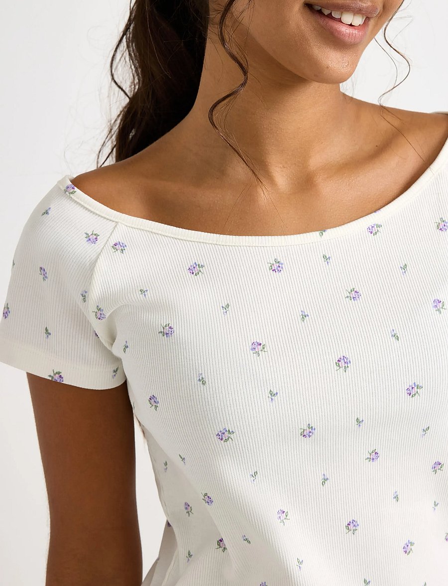Lindex - Ribbed top - kurzärmelige - off white - 4
