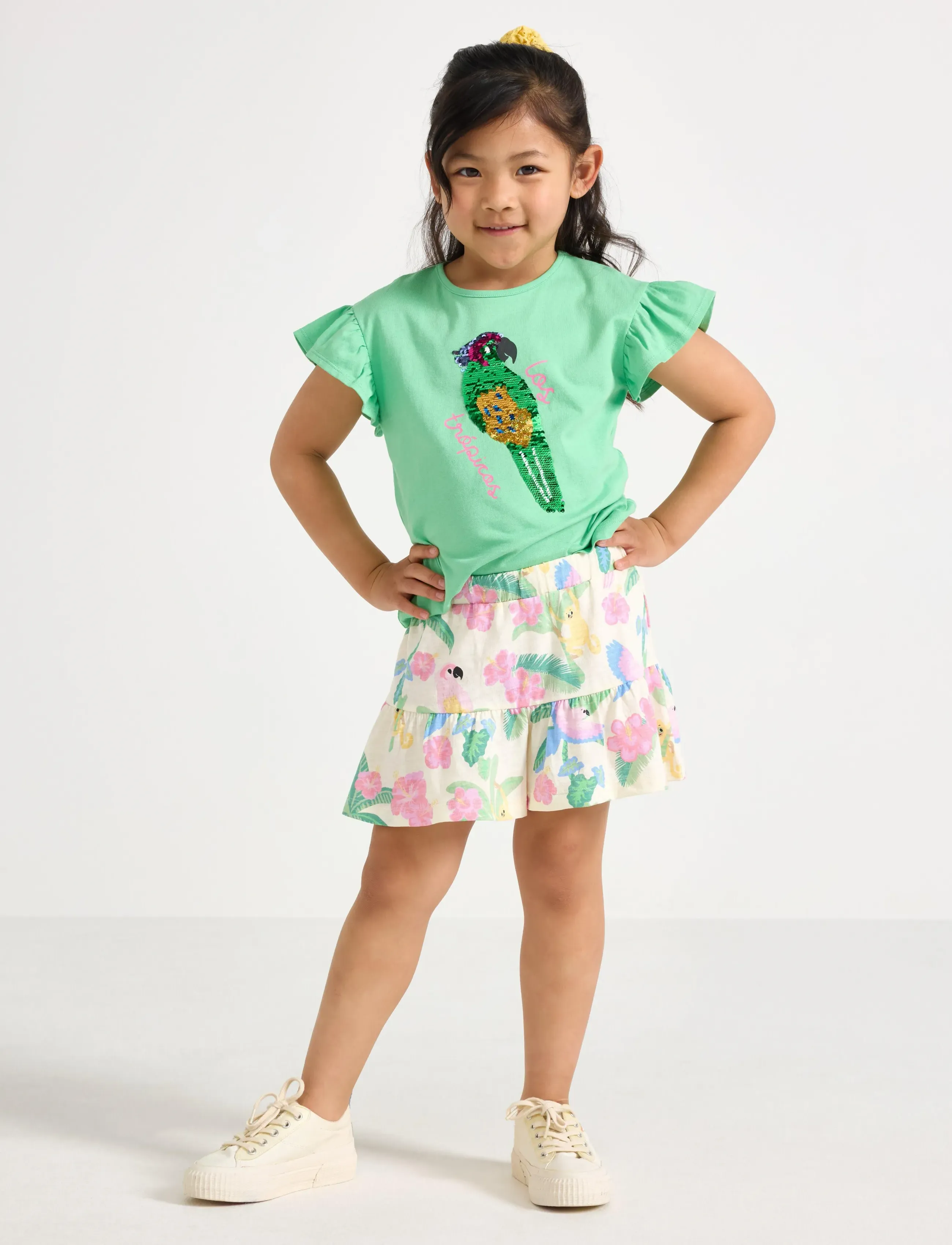 Lindex Skort in slub jersey with frill trim - Šorti - WHITE / cream