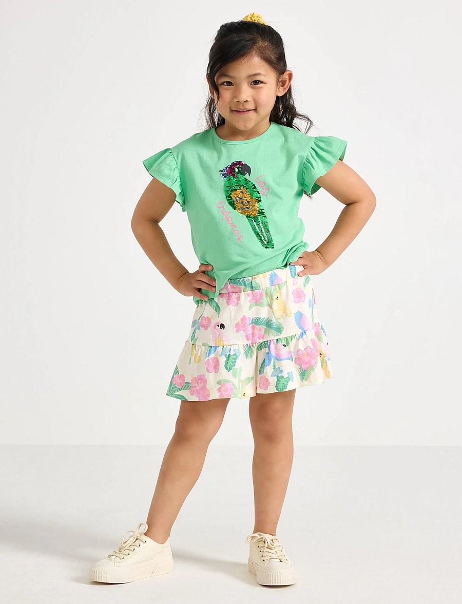 Lindex - Skort in slub jersey with frill trim - skorts - white - 0