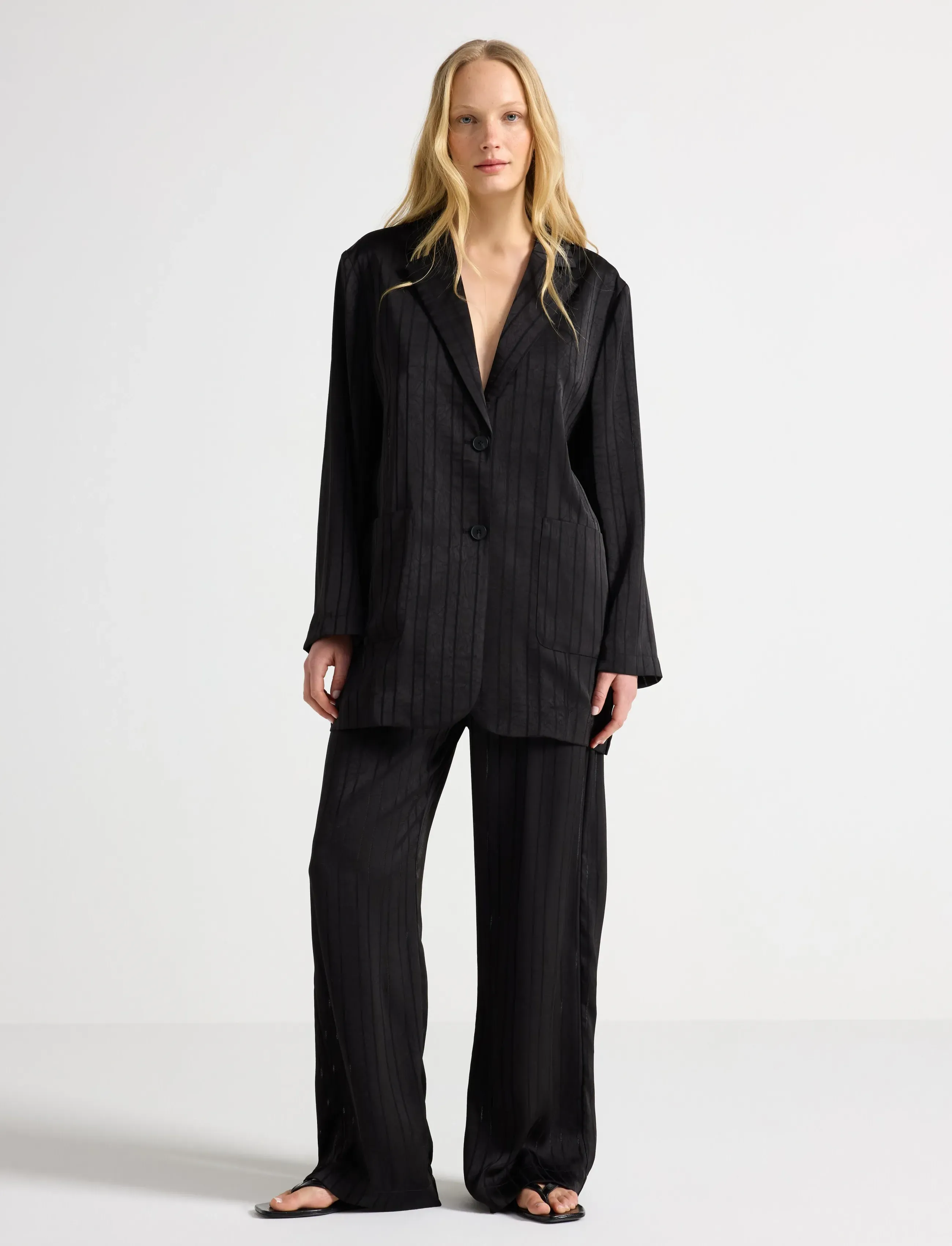 Lindex Wide Trousers In Satin, XL, Black, Bukser > Brede Ben, Dame