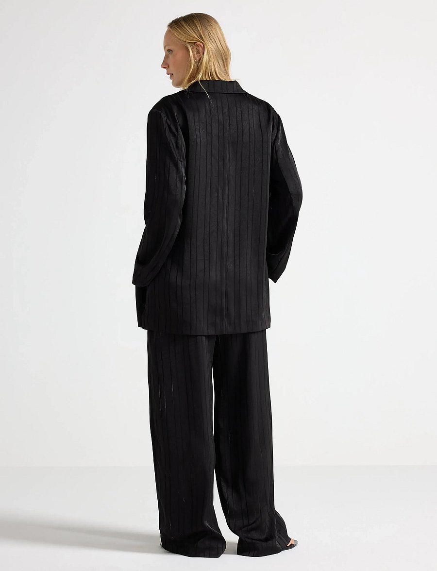 Lindex - WIDE trousers in satin - hosen mit weitem bein - black - 3