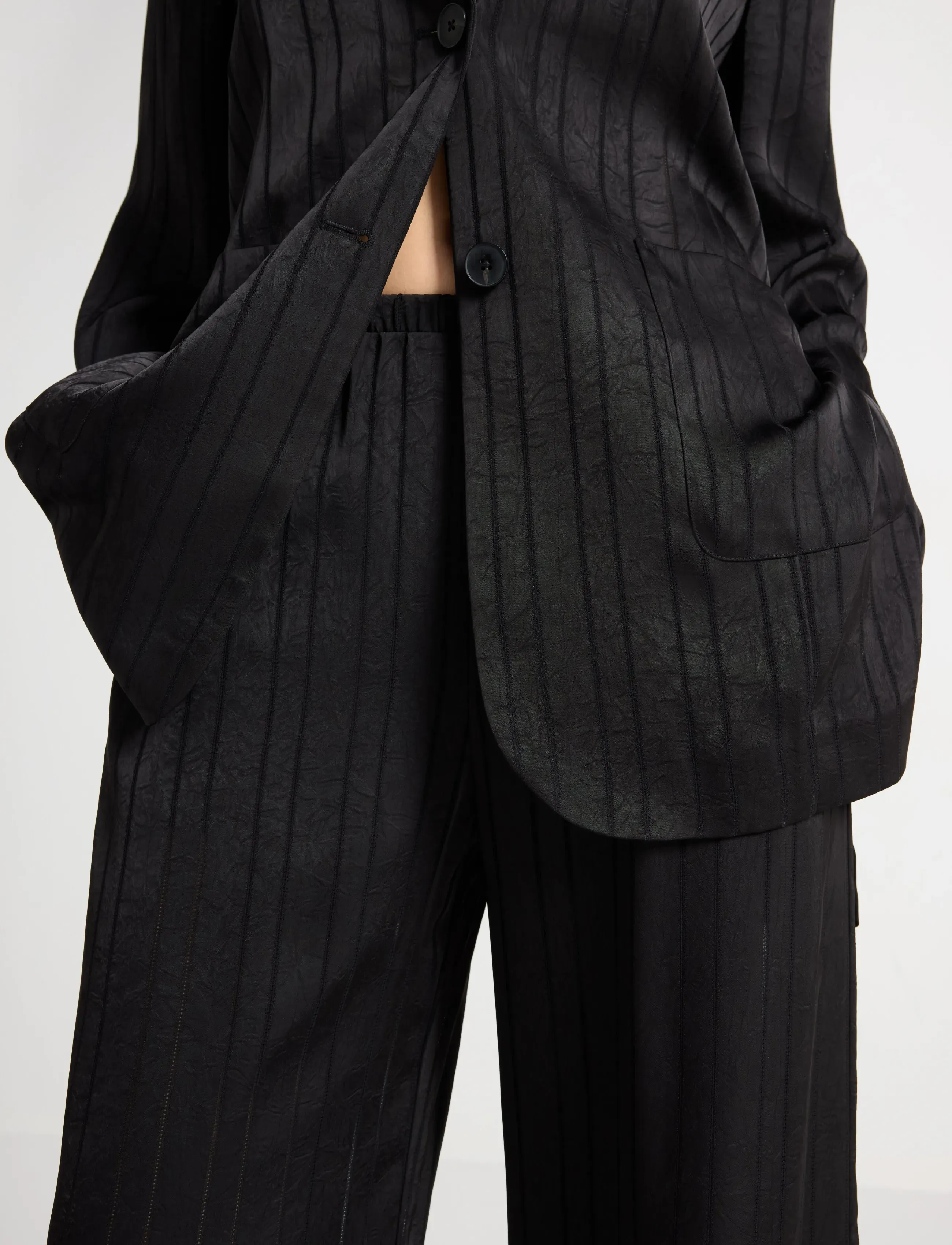Lindex - WIDE trousers in satin - hosen mit weitem bein - black - 4