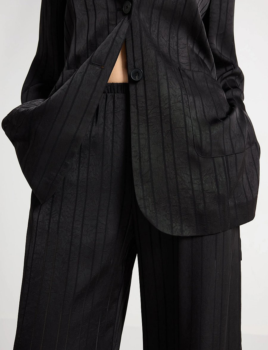 Lindex - WIDE trousers in satin - hosen mit weitem bein - black - 4