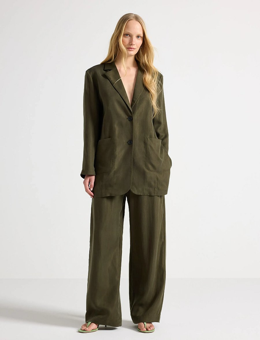 Lindex - Wide trousers with luster - laia säärega püksid - drak dusty green - 0