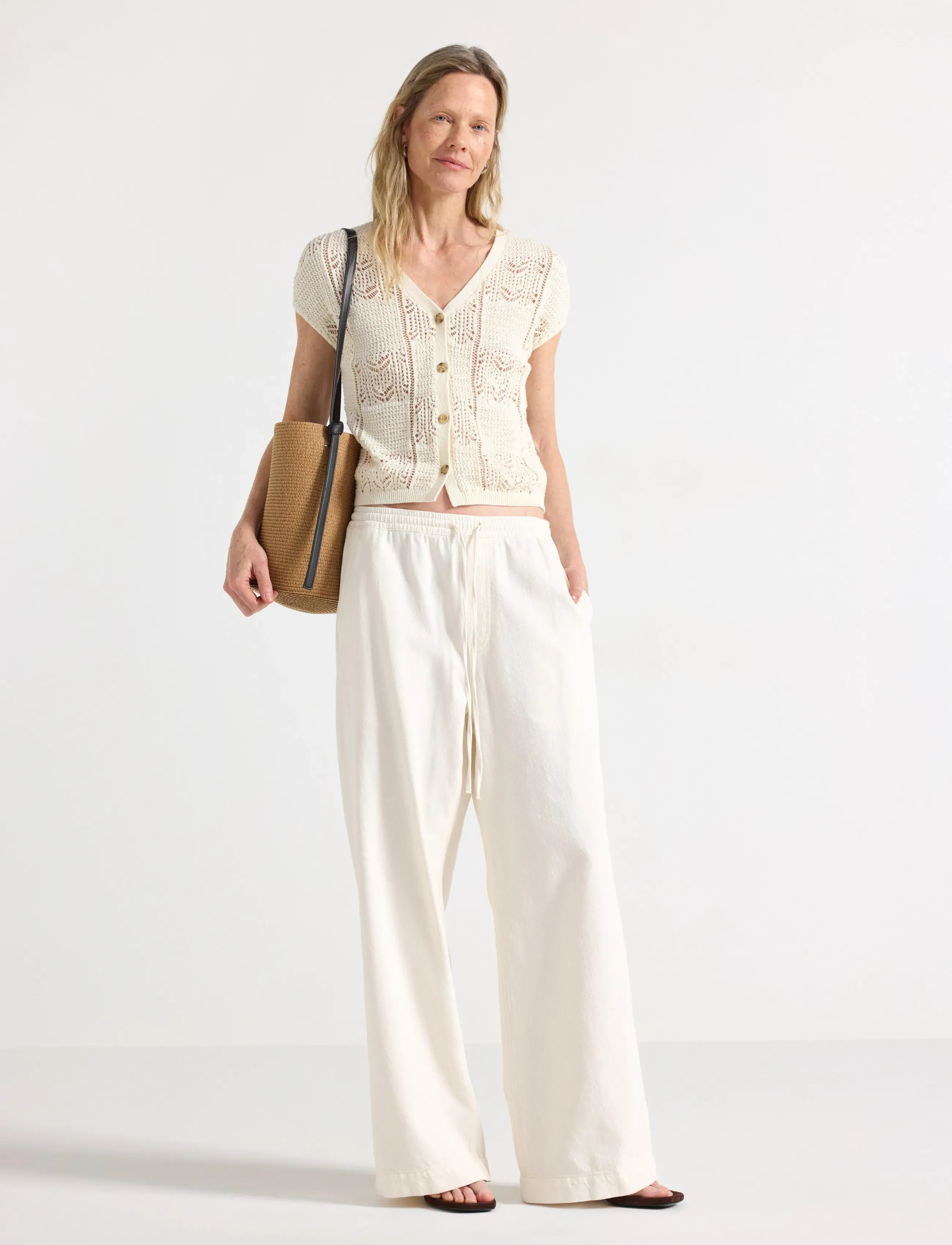 Lindex WIDE trousers with elastic waist - Transitional Layering - LIGHT WHITE / cream
