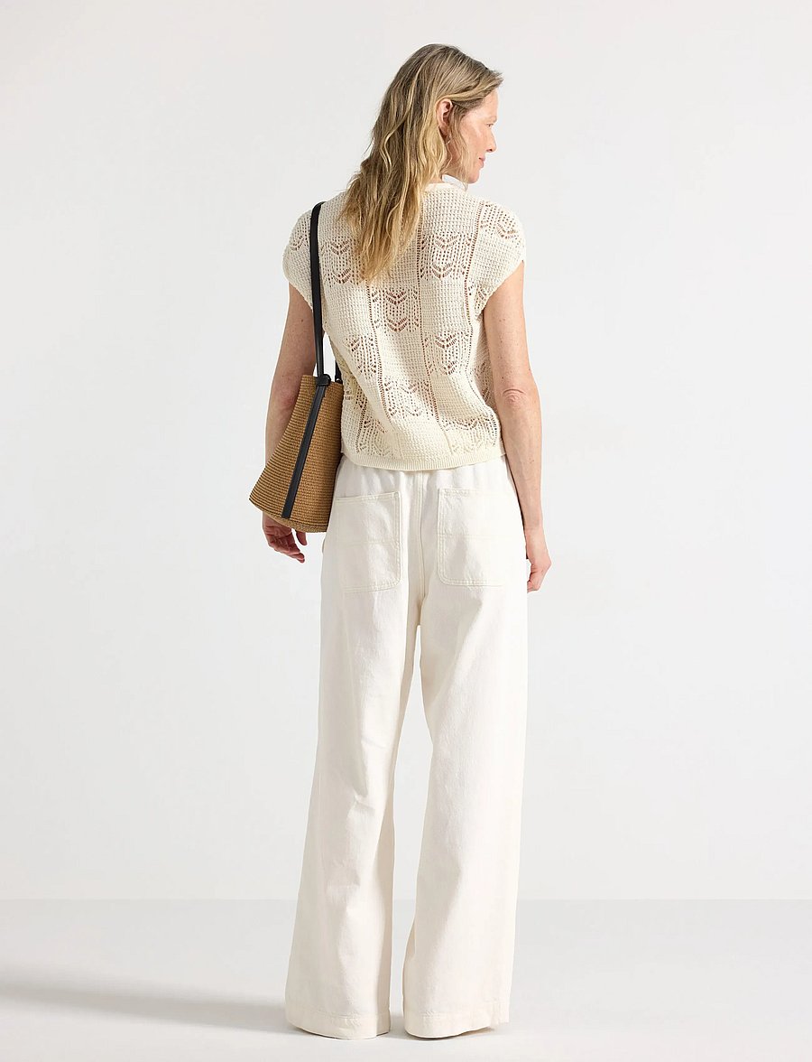 Lindex - WIDE trousers with elastic waist - hosen mit weitem bein - light white - 3