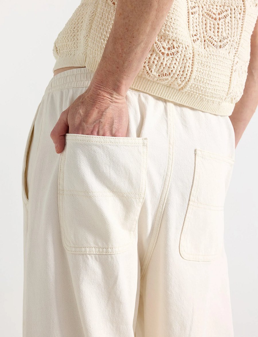 Lindex - WIDE trousers with elastic waist - hosen mit weitem bein - light white - 4