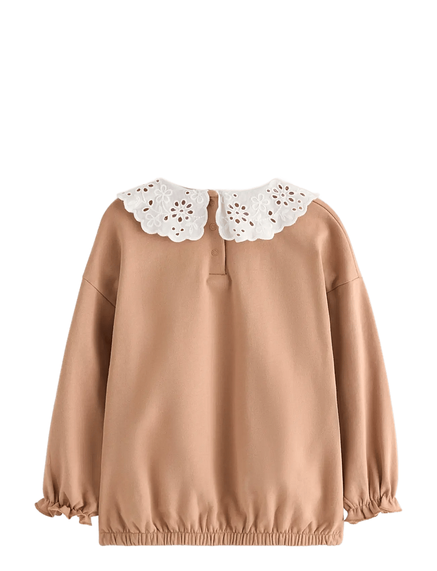 Lindex - Sweatshirt with collar in broderie anglais - sweatshirts - dark beige - 1