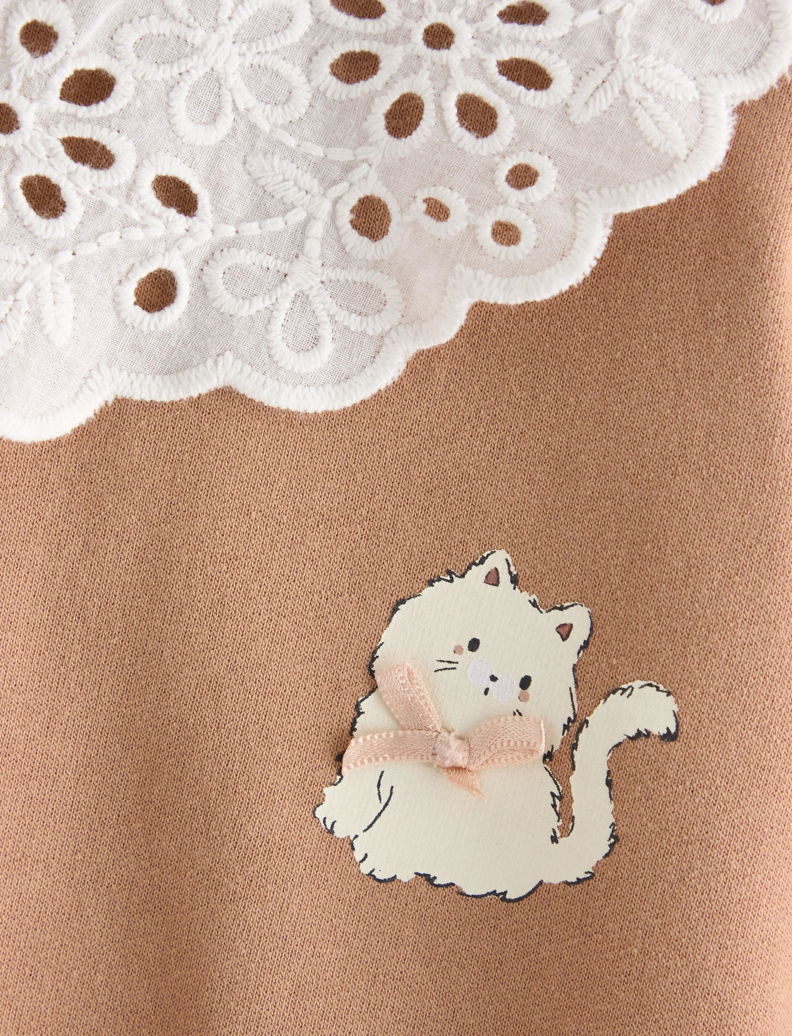 Lindex - Sweatshirt with collar in broderie anglais - sweatshirts - dark beige - 2