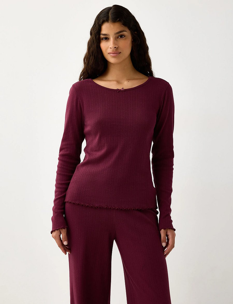 Lindex - Pyjama top in pointelle - pullover - dark dusty red - 0