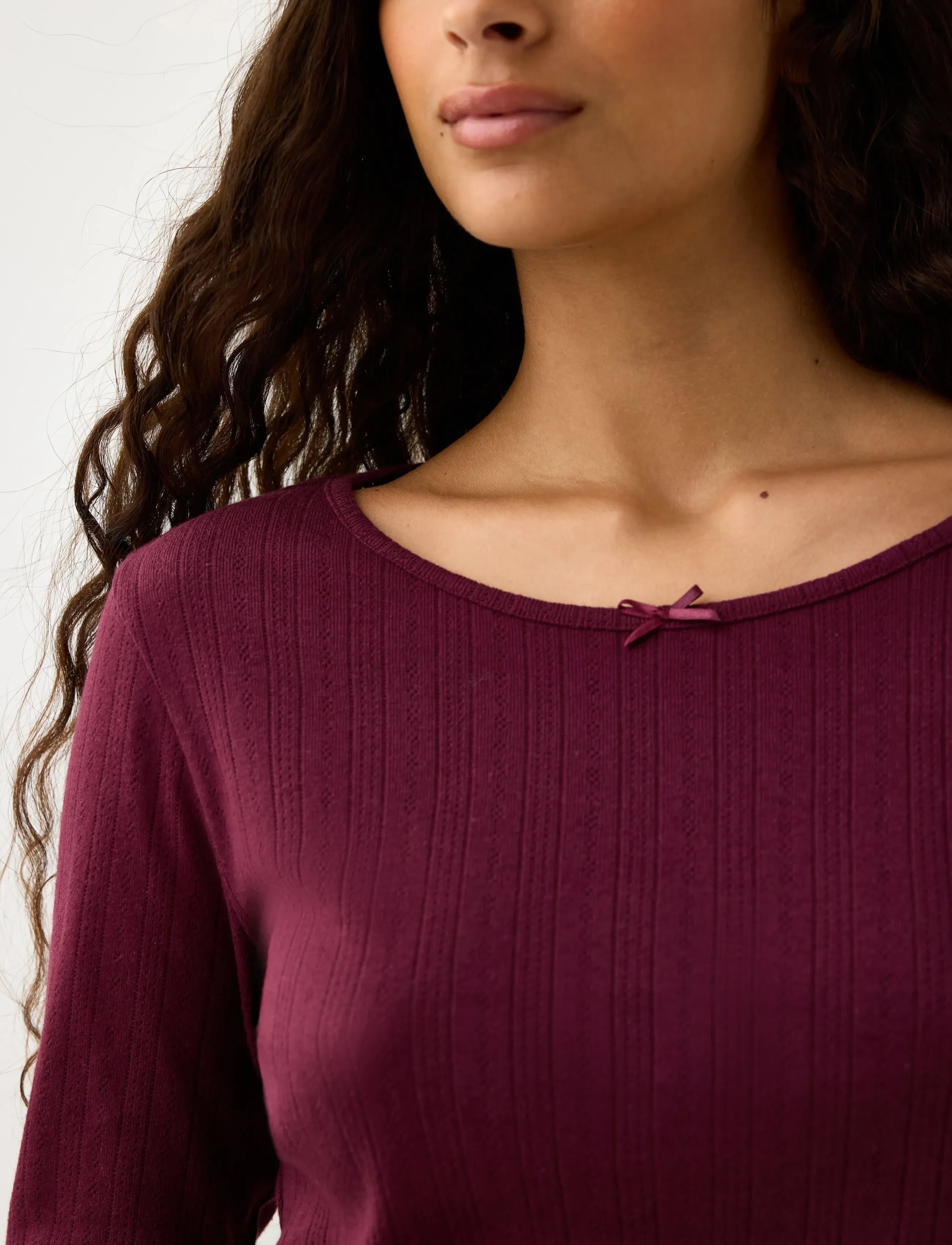Lindex - Pyjama top in pointelle - pullover - dark dusty red - 4