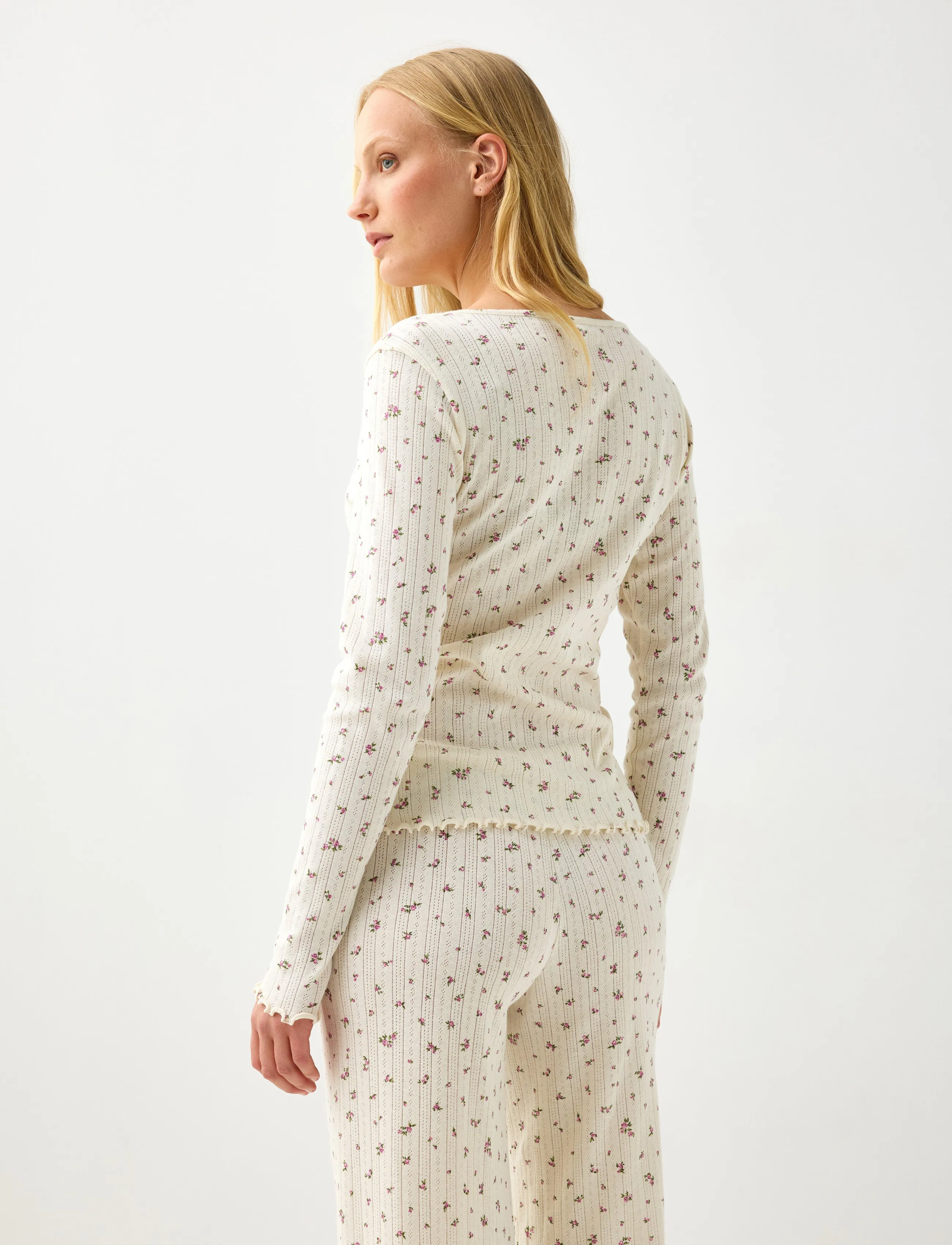 Lindex - Pyjama top in pointelle - jumpers - dusty white - 3