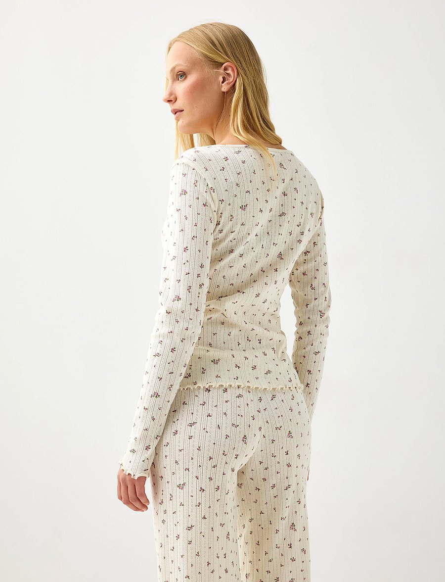 Lindex - Pyjama top in pointelle - jumpers - dusty white - 3