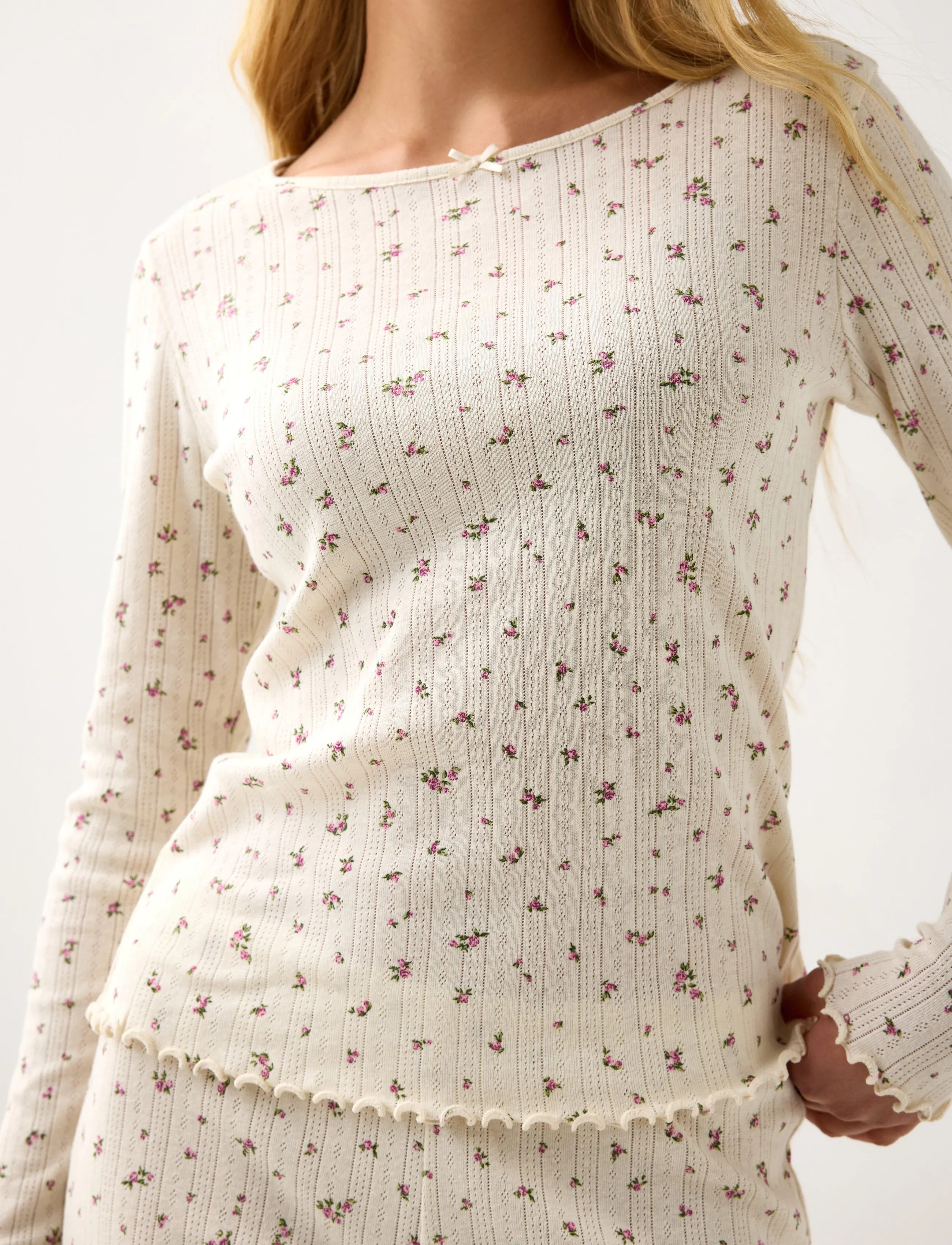 Lindex - Pyjama top in pointelle - jumpers - dusty white - 4