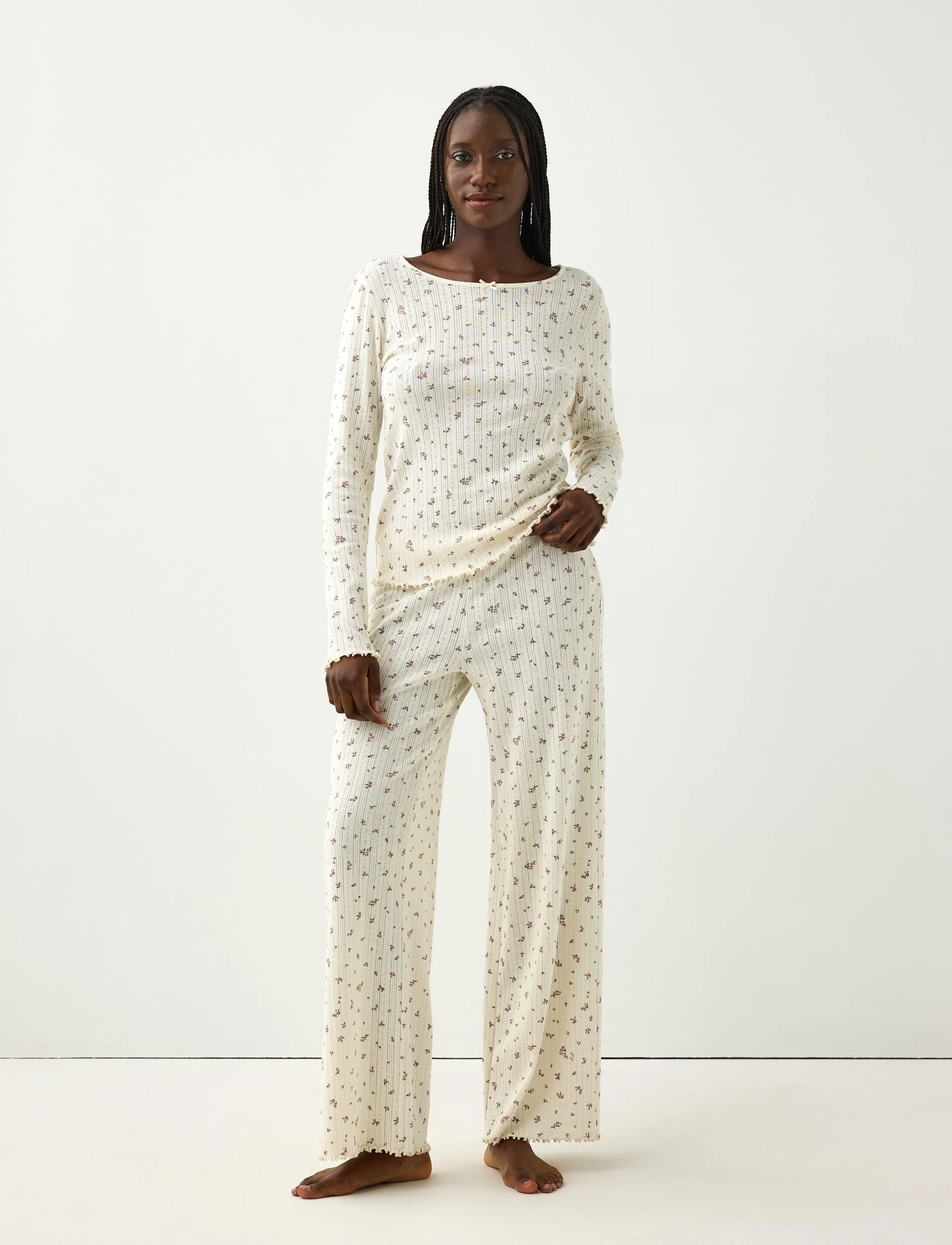 Lindex Wide pyjama trousers in pointelle - Underkläder - DUSTY WHITE / cream