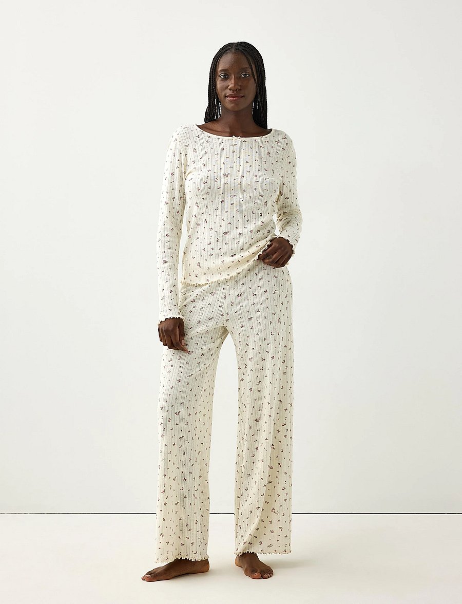 Lindex - Wide pyjama trousers in pointelle - pyjamahosen - dusty white - 0