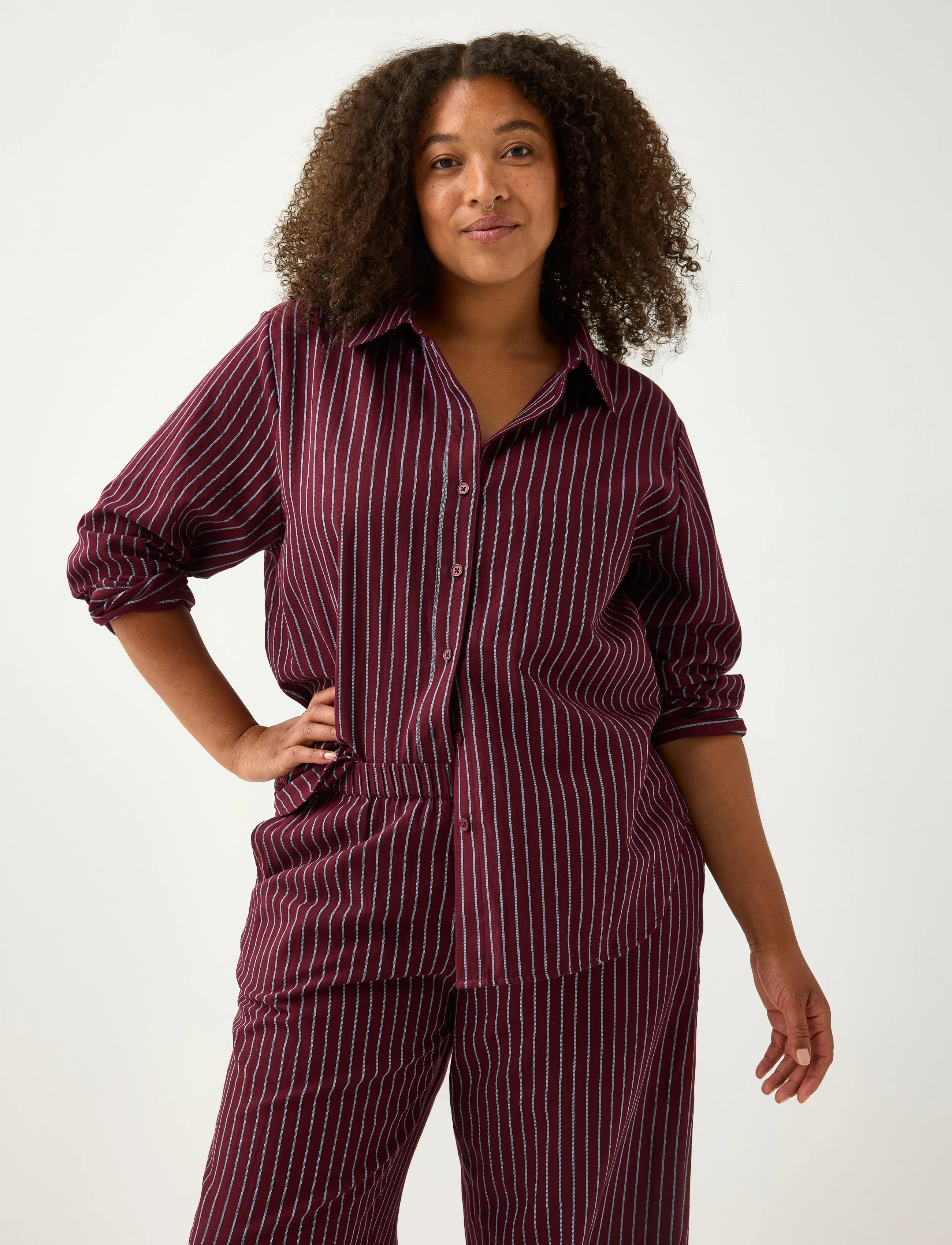 Lindex Pyjama shirt in cotton - Lindex - DARK DUSTY RED / burgundy