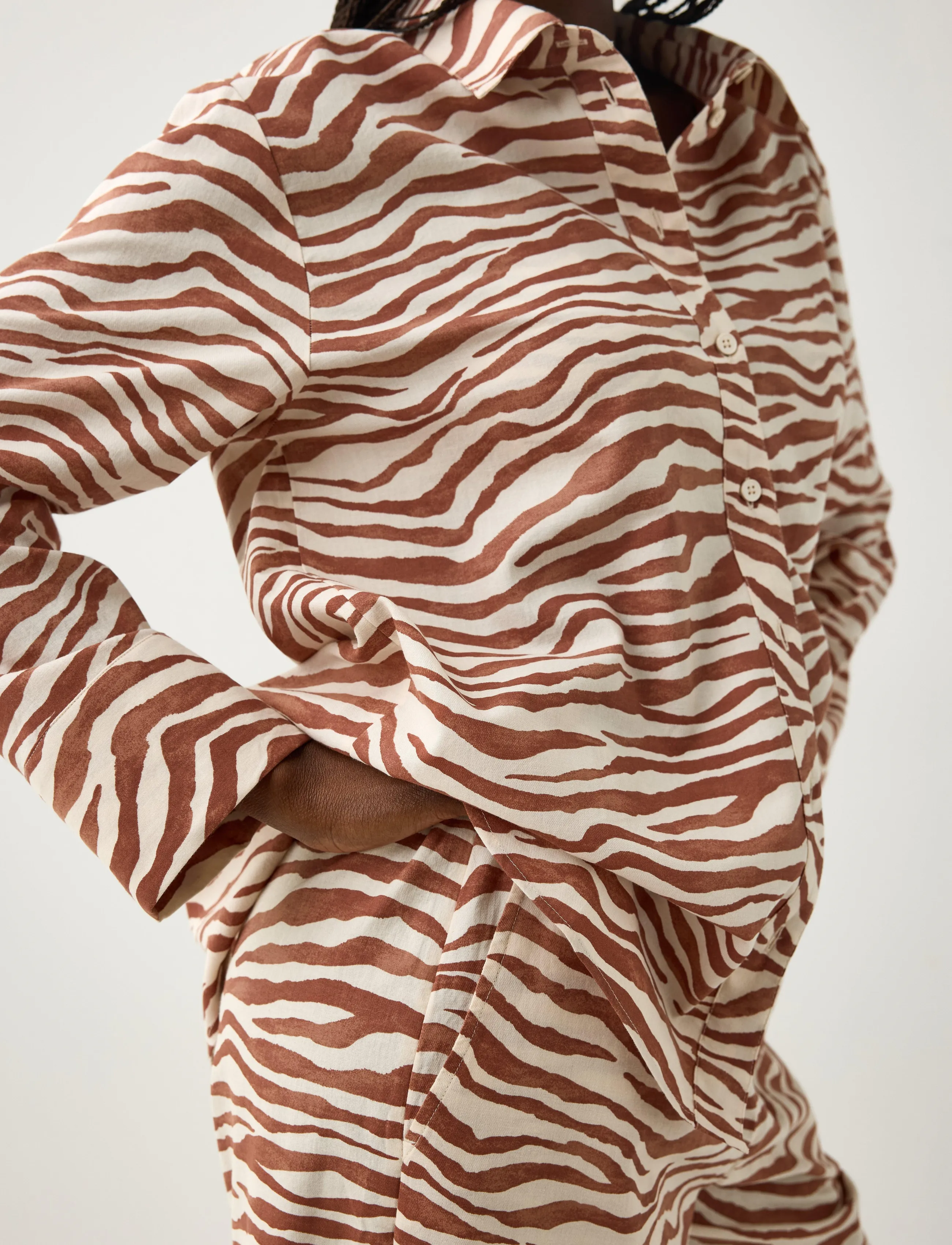 Lindex - Pyjama shirt in cotton - light dusty brown - 4