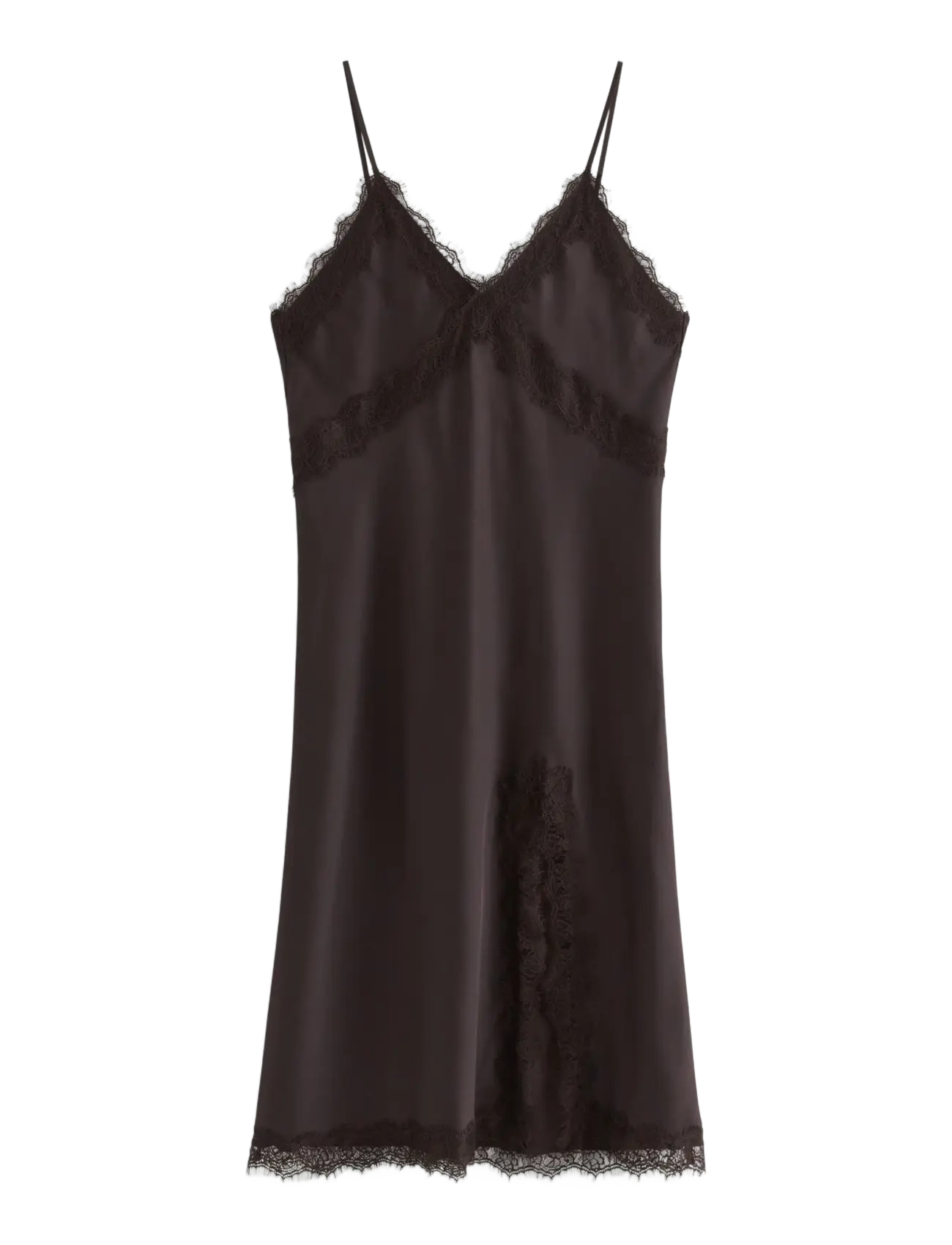 Lindex Nightdress in satin with lace trim - Nordischer Stil - DARK DUSTY BROWN / brown