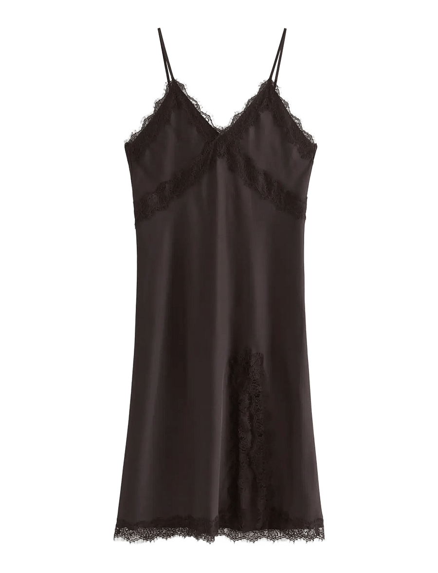Lindex - Nightdress in satin with lace trim - dark dusty brown - 1