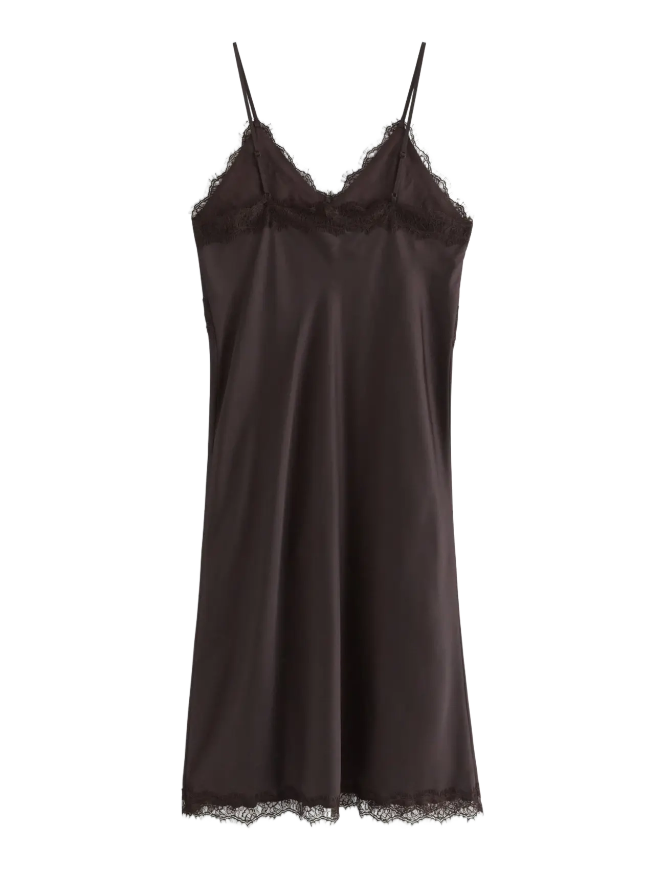 Lindex - Nightdress in satin with lace trim - dark dusty brown - 2
