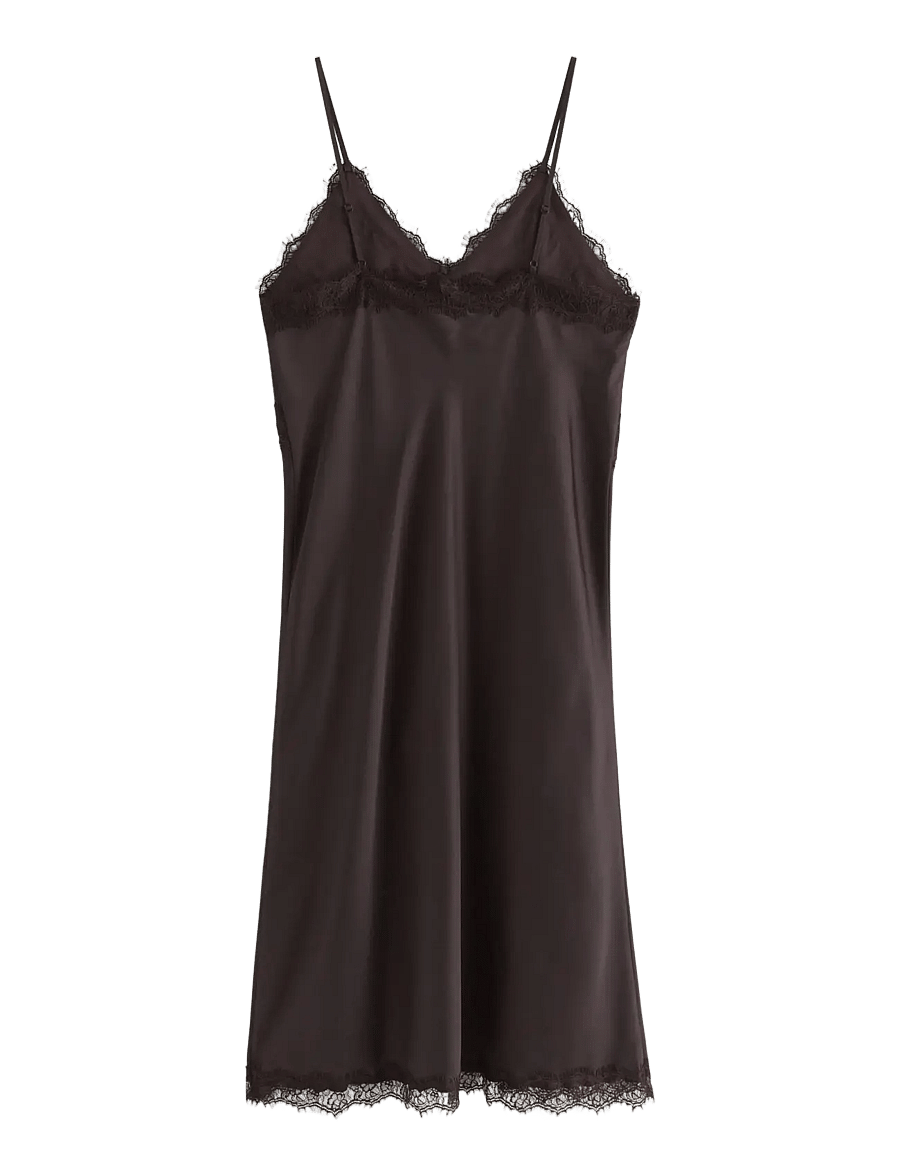 Lindex - Nightdress in satin with lace trim - dark dusty brown - 2