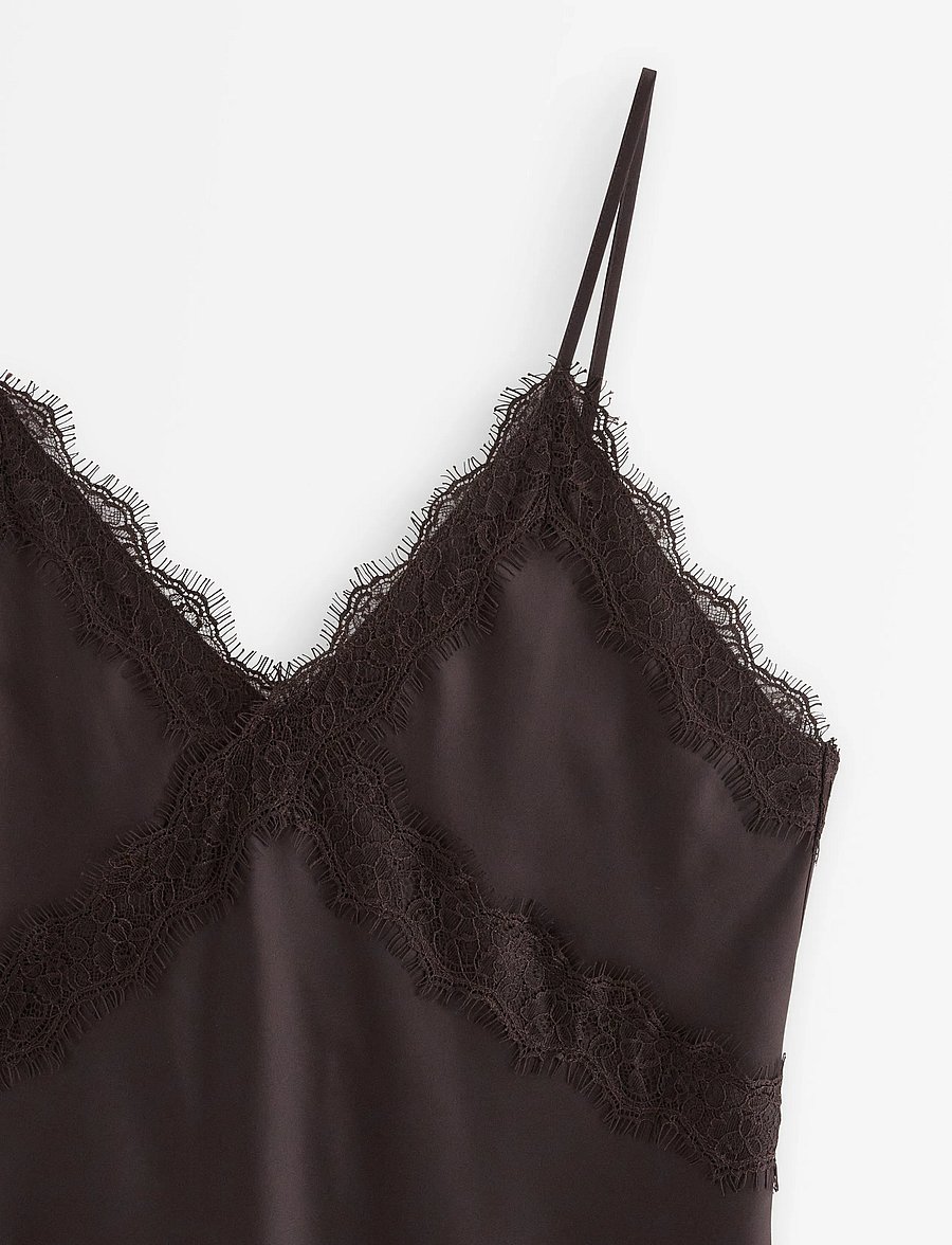 Lindex - Nightdress in satin with lace trim - dark dusty brown - 5