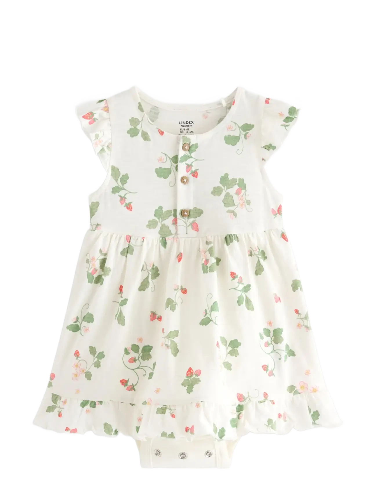 Lindex Dress, Børn, Jordbærprint Kjolebody, Hvid, Str: 62