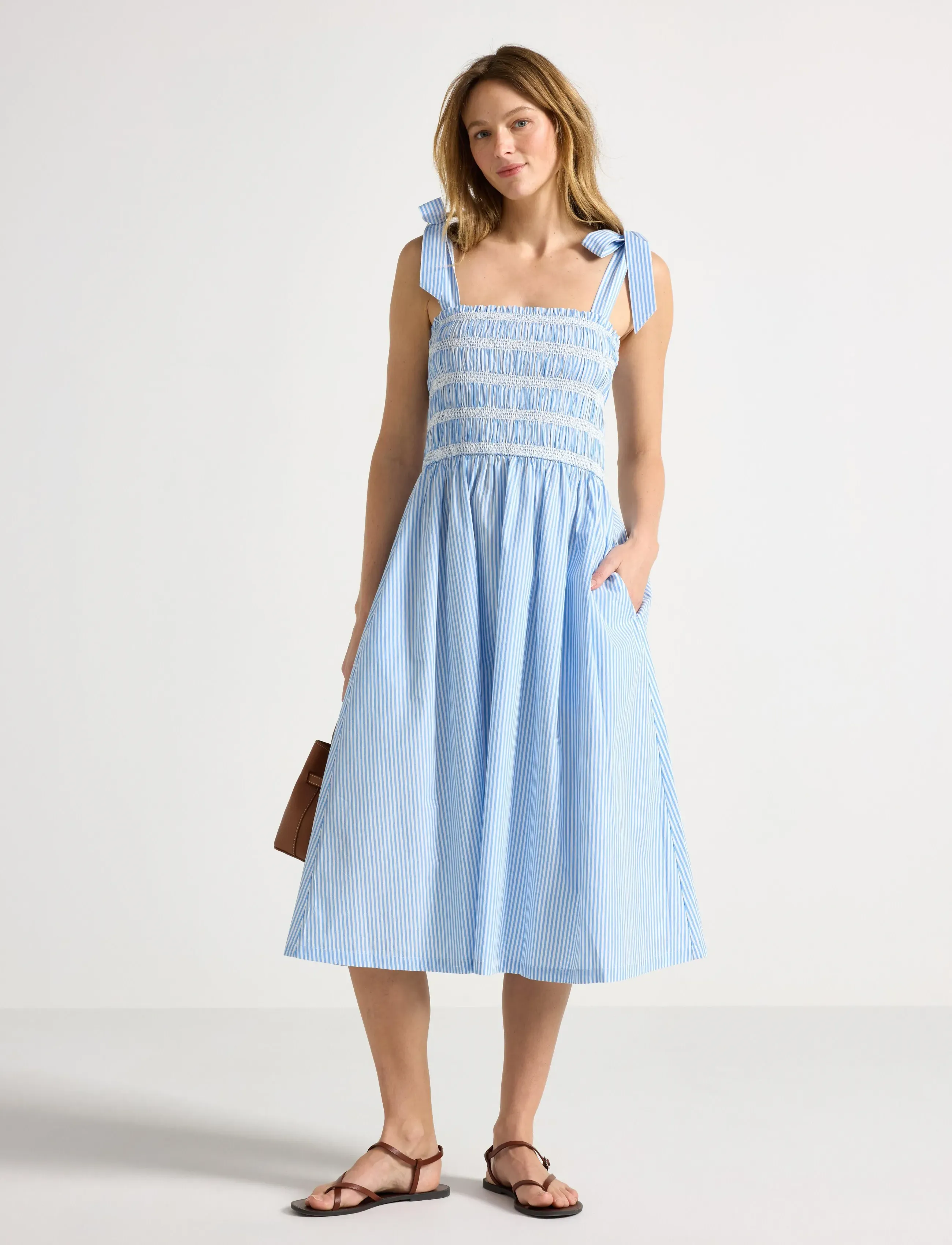 Lindex Midi Dress With Smock, Kvinder, Smock Midi Kjole, Blå, Str: M