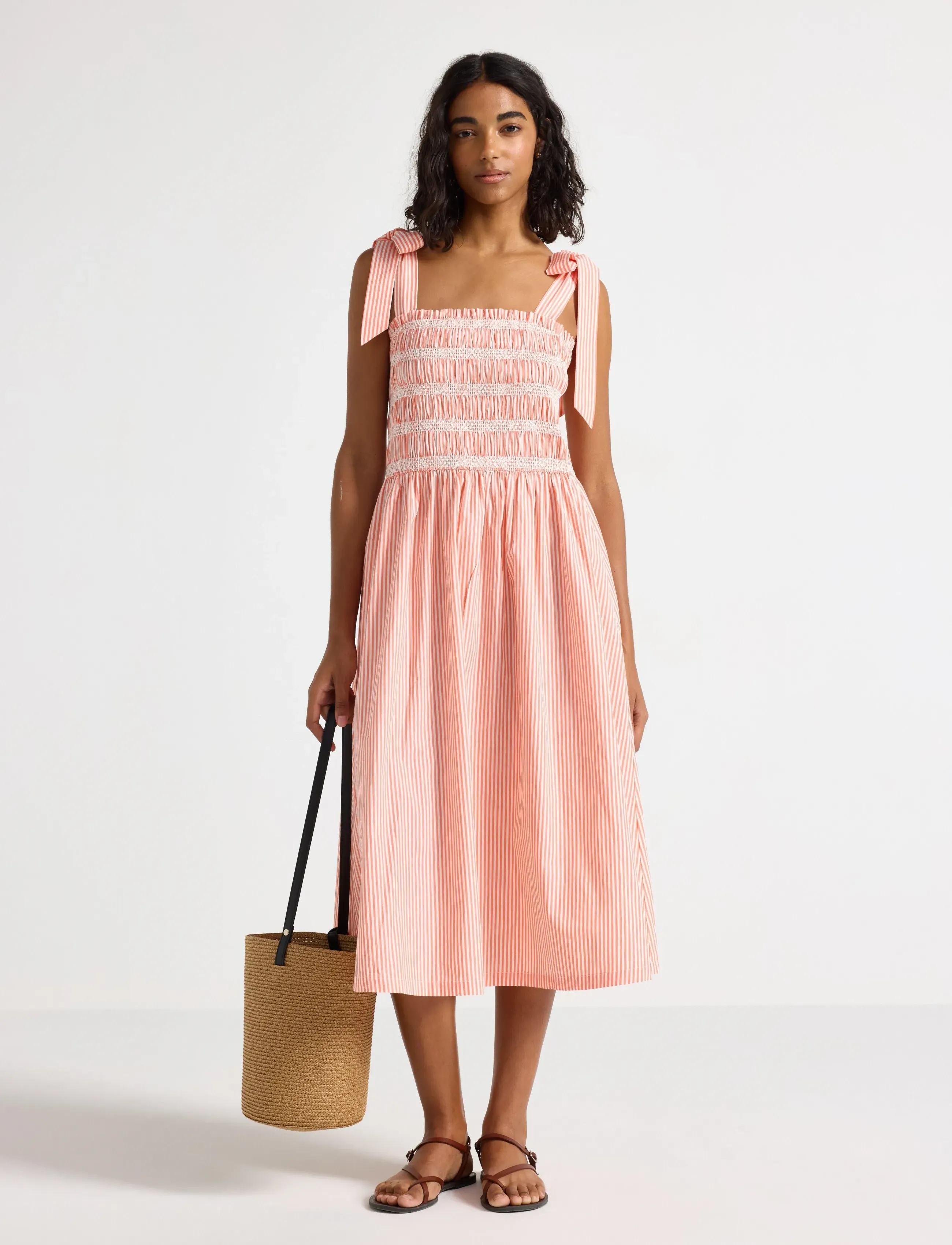 Lindex Midi Dress With Smock, M, Orange, Kjoler > Knælange Og Midi, Dame